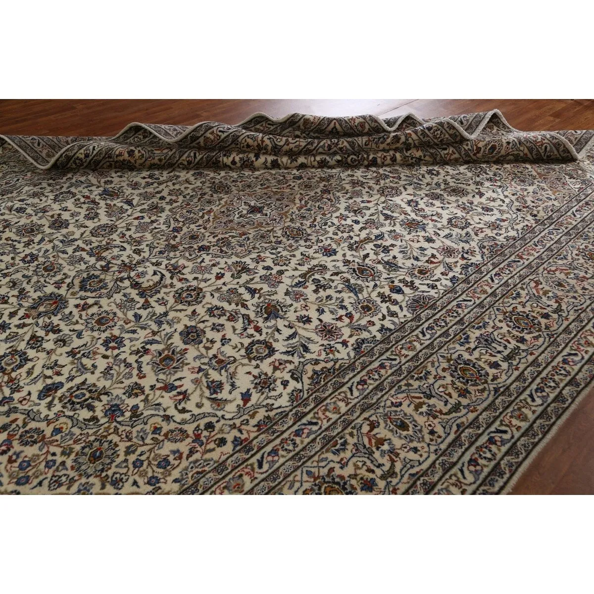 Vintage Traditional Kashan Persian Area Rug Hand-knotted Wool Carpet - 9'8 x 12'4