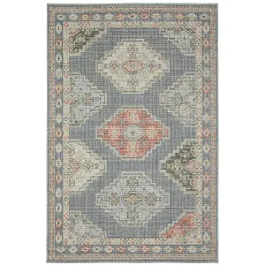 Vista Home Calla Traditional Oriental Blue/ Salmon Indoor/Outdoor Area Rug