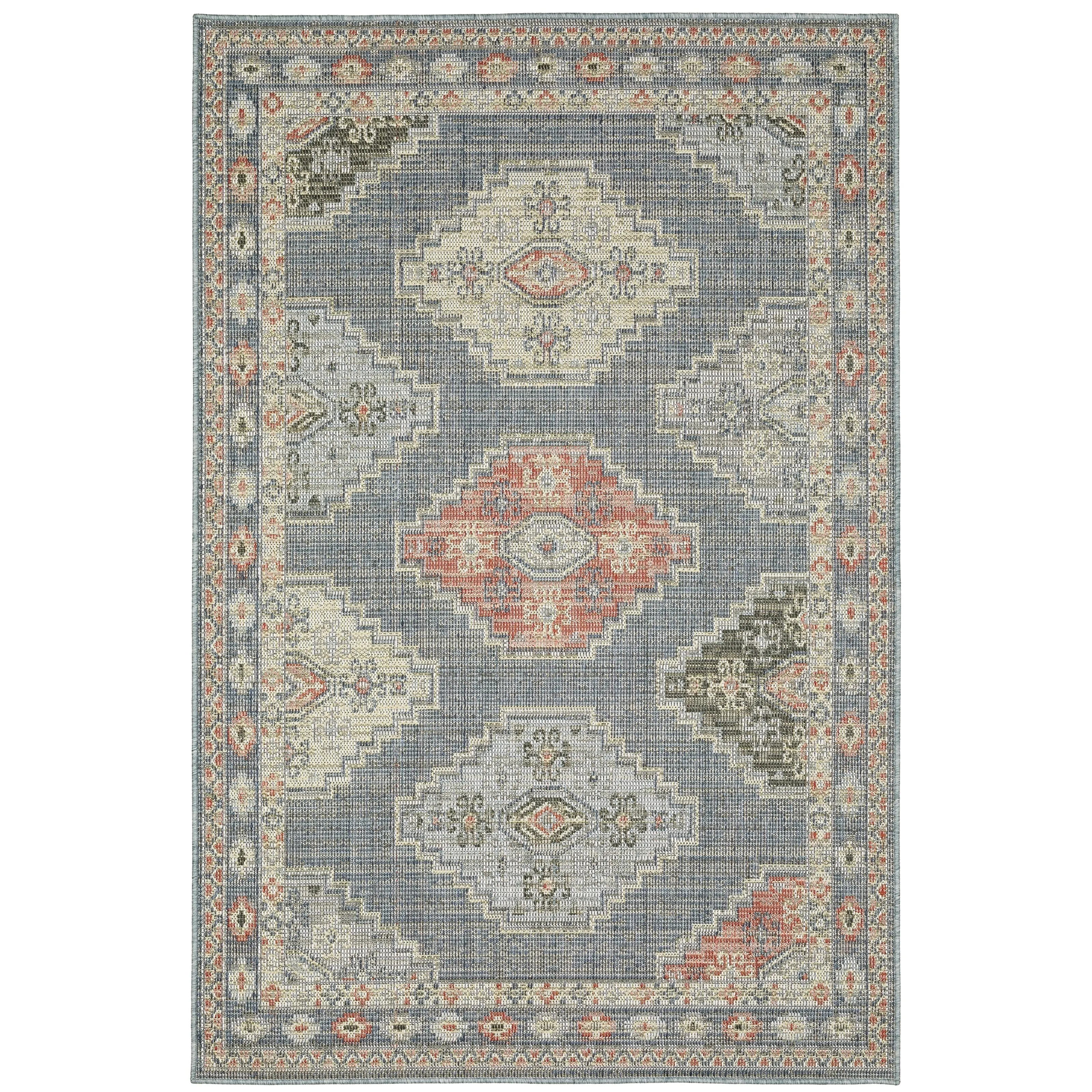 Vista Home Calla Traditional Oriental Blue/ Salmon Indoor/Outdoor Area Rug