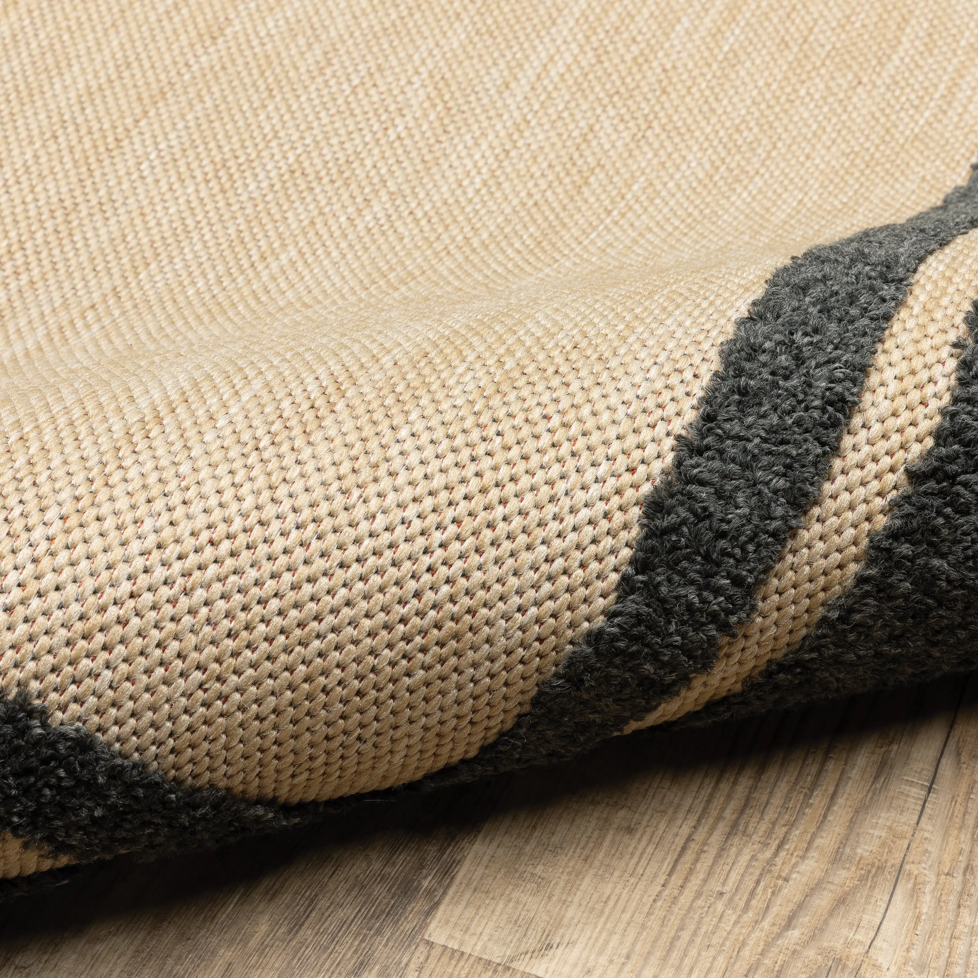 Vista Home Capri Mixed Pile Bordered Black/Tan Indoor-Outdoor Area Rug.