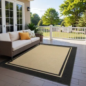Vista Home Capri Mixed Pile Bordered Black/Tan Indoor-Outdoor Area Rug.