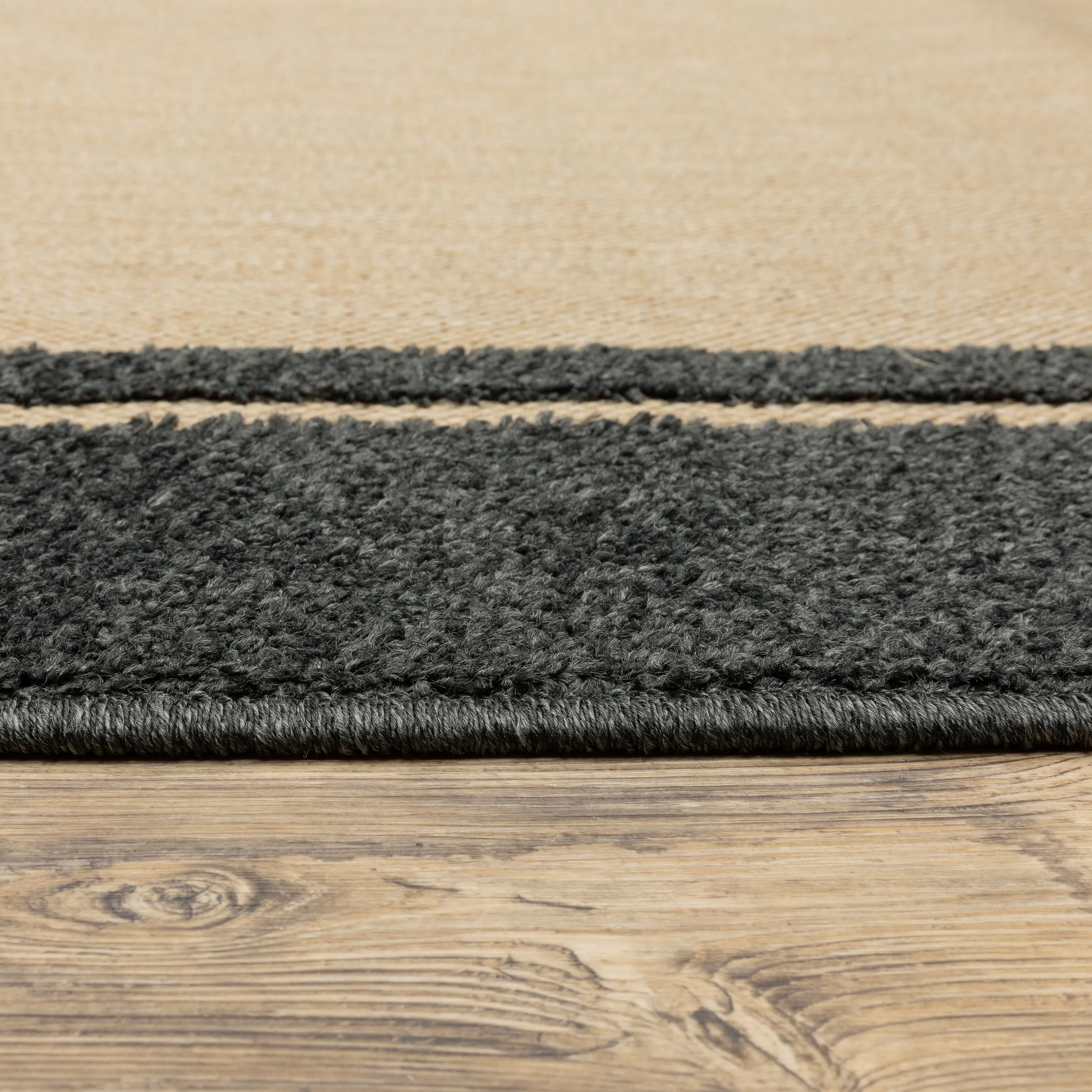 Vista Home Capri Mixed Pile Bordered Black/Tan Indoor-Outdoor Area Rug.