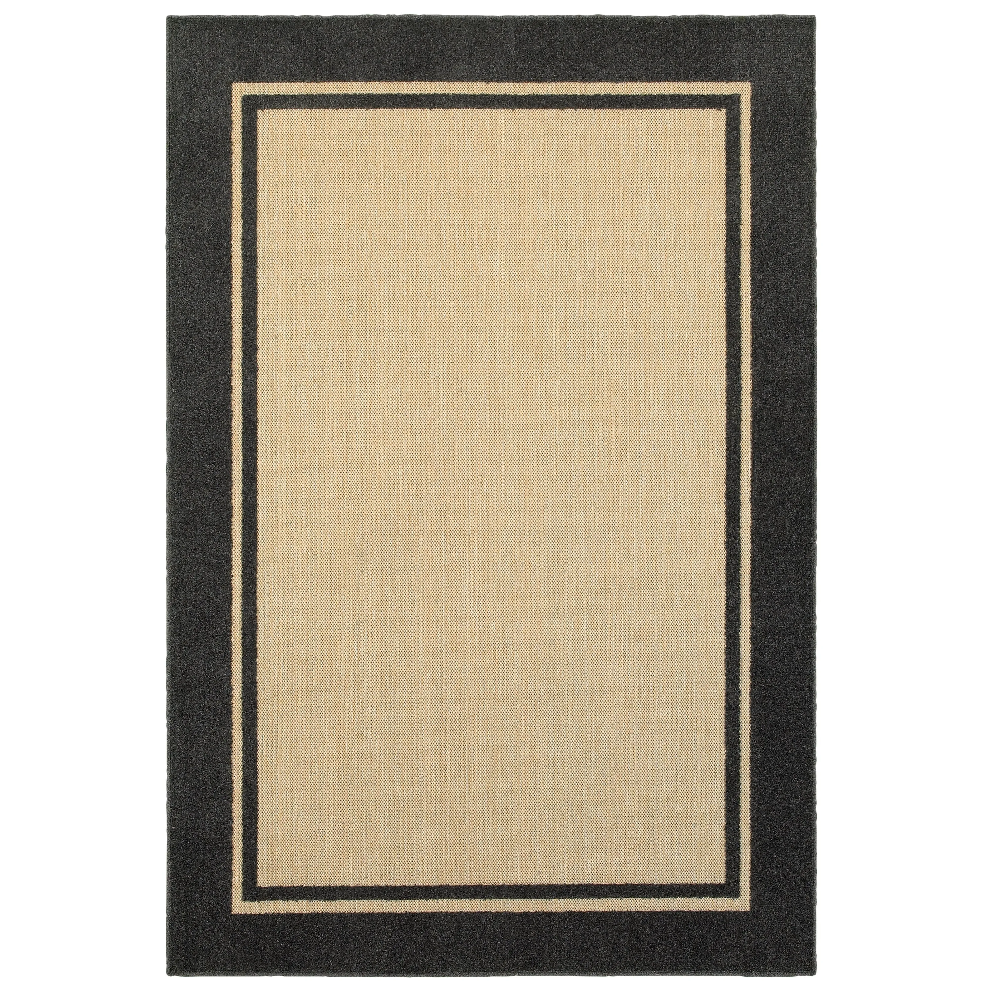 Vista Home Capri Mixed Pile Bordered Black/Tan Indoor-Outdoor Area Rug.