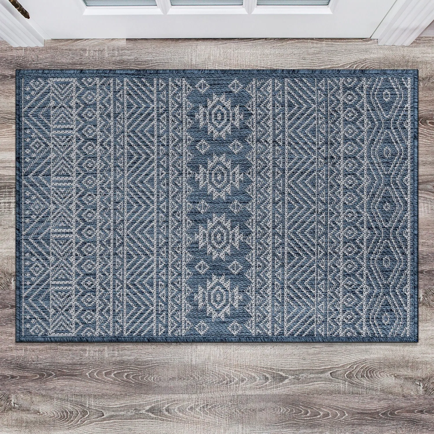 World Rug Gallery Distressed Geometric Bohemian Textured Flat Weave Indoor/Outdoor Area Rug
