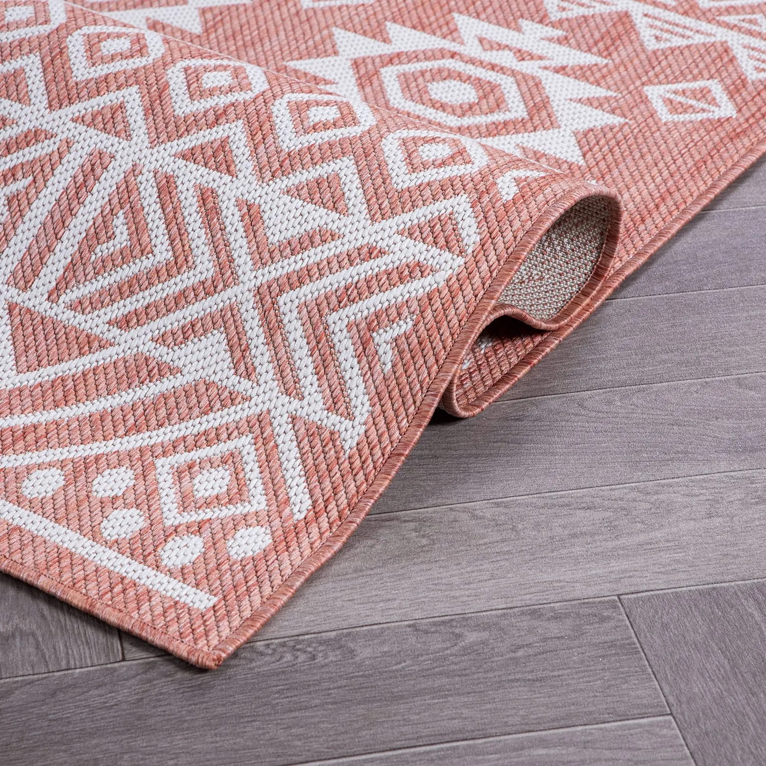 World Rug Gallery Distressed Geometric Bohemian Textured Flat Weave Indoor/Outdoor Area Rug