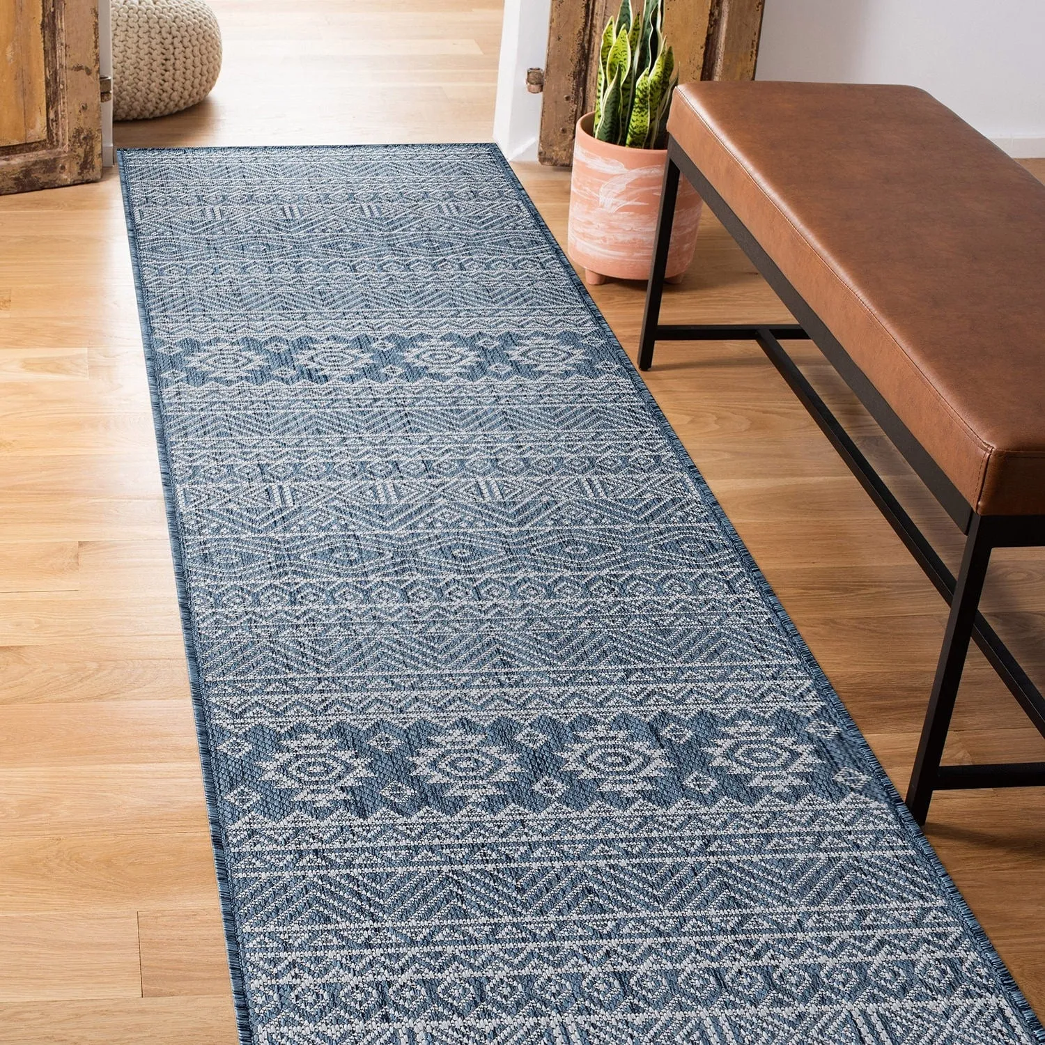 World Rug Gallery Distressed Geometric Bohemian Textured Flat Weave Indoor/Outdoor Area Rug