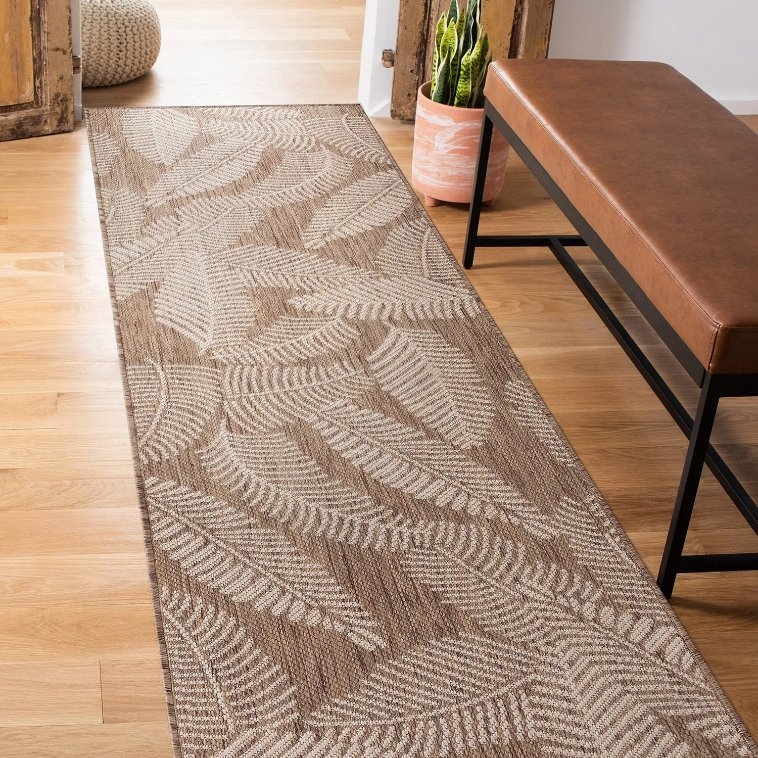 World Rug Gallery Distressed Palm Leaves Textured Flat Weave Indoor/Outdoor Area Rug