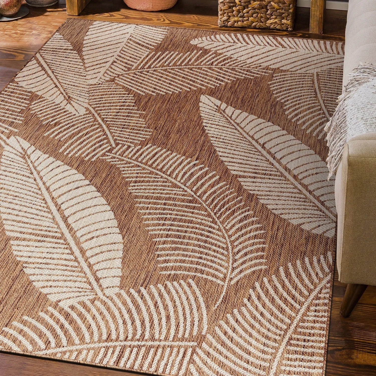World Rug Gallery Distressed Palm Leaves Textured Flat Weave Indoor/Outdoor Area Rug
