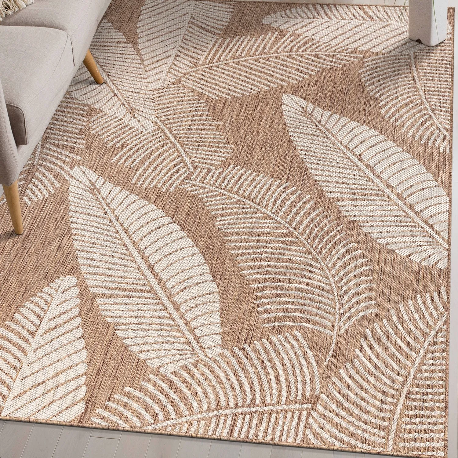 World Rug Gallery Distressed Palm Leaves Textured Flat Weave Indoor/Outdoor Area Rug