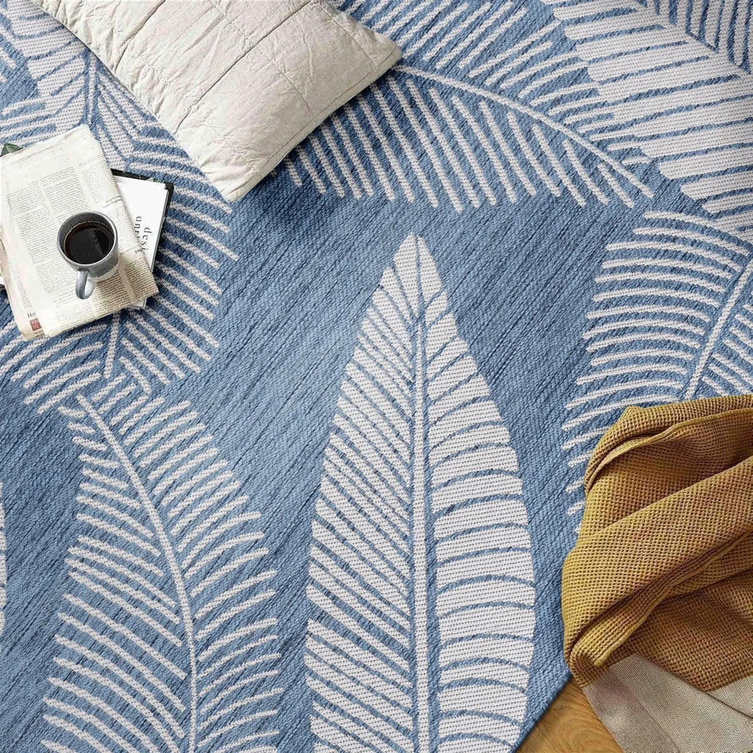 World Rug Gallery Distressed Palm Leaves Textured Flat Weave Indoor/Outdoor Area Rug