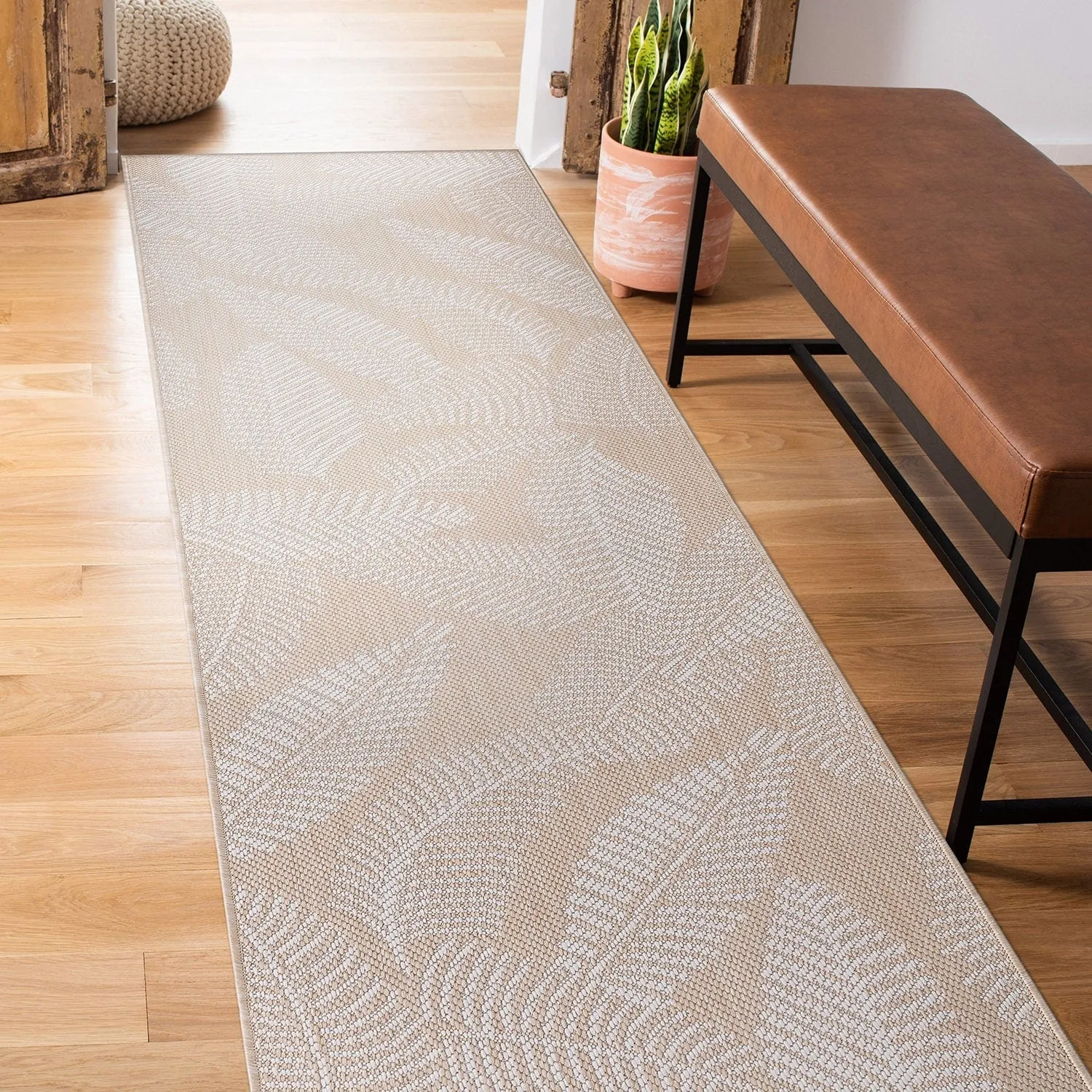 World Rug Gallery Distressed Palm Leaves Textured Flat Weave Indoor/Outdoor Area Rug