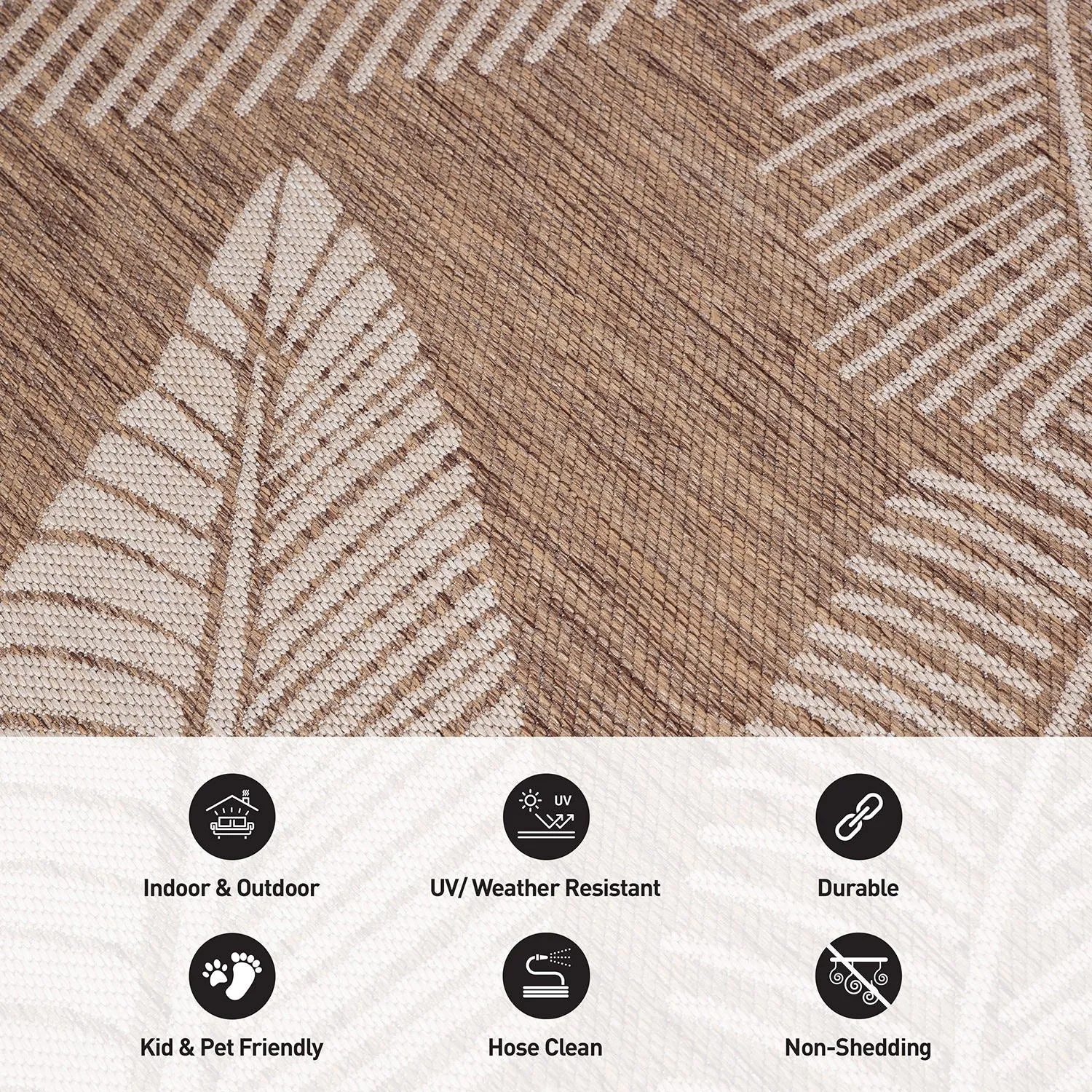 World Rug Gallery Distressed Palm Leaves Textured Flat Weave Indoor/Outdoor Area Rug