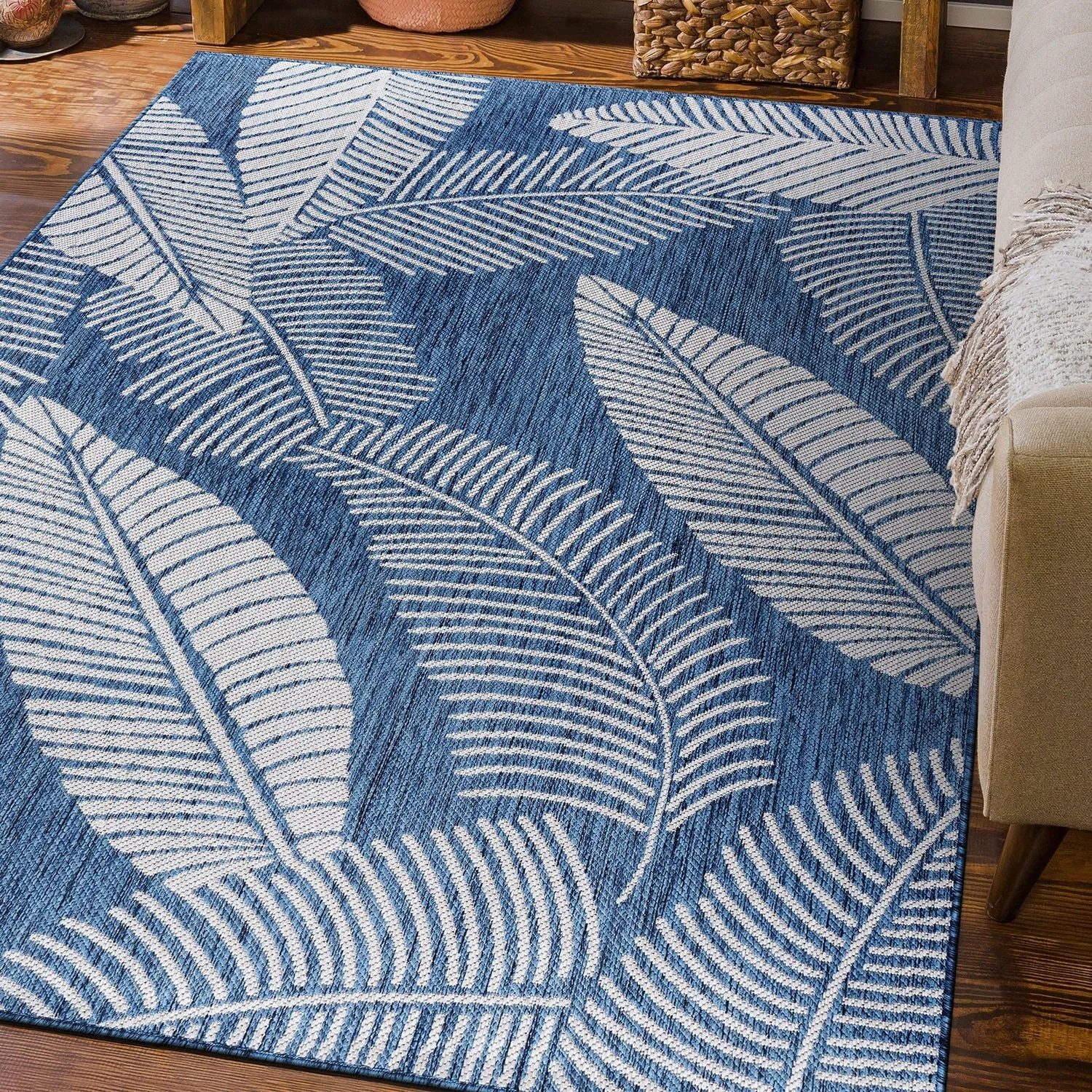 World Rug Gallery Distressed Palm Leaves Textured Flat Weave Indoor/Outdoor Area Rug