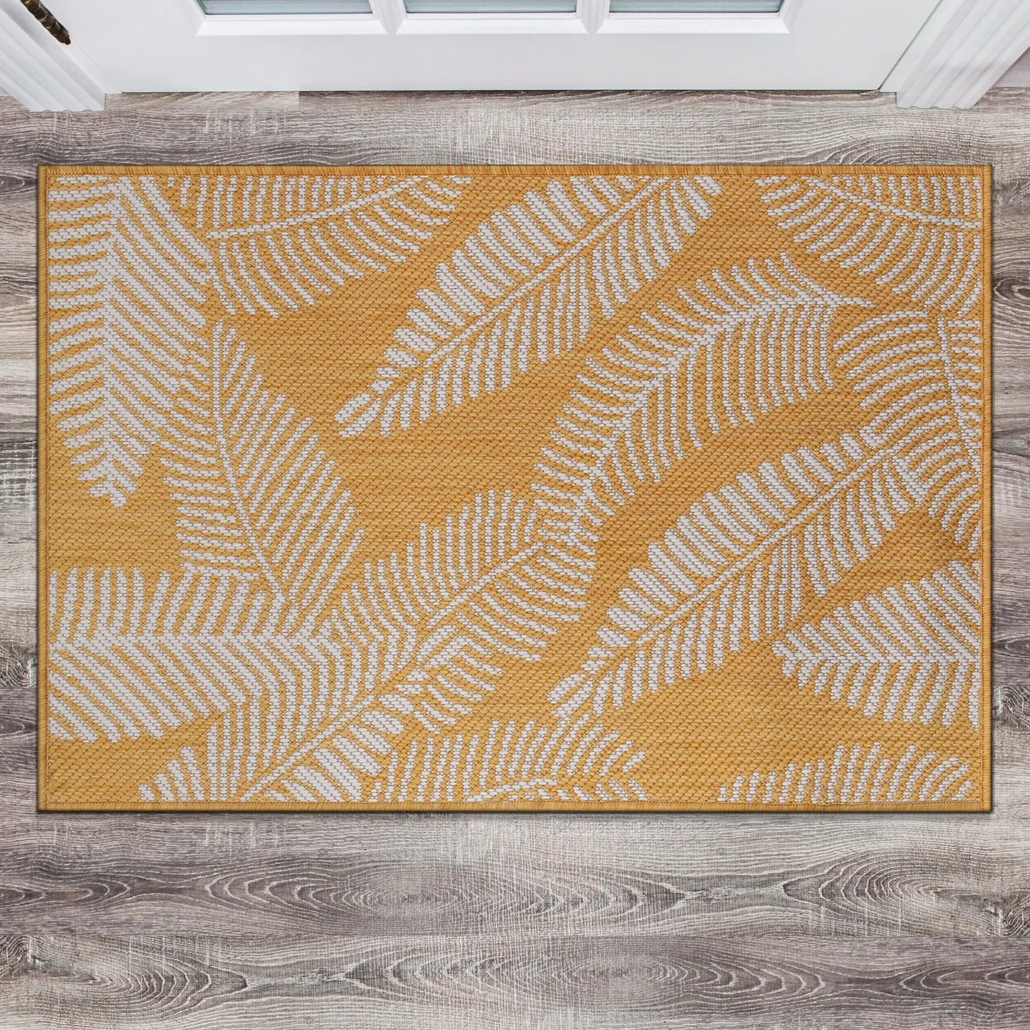 World Rug Gallery Distressed Palm Leaves Textured Flat Weave Indoor/Outdoor Area Rug
