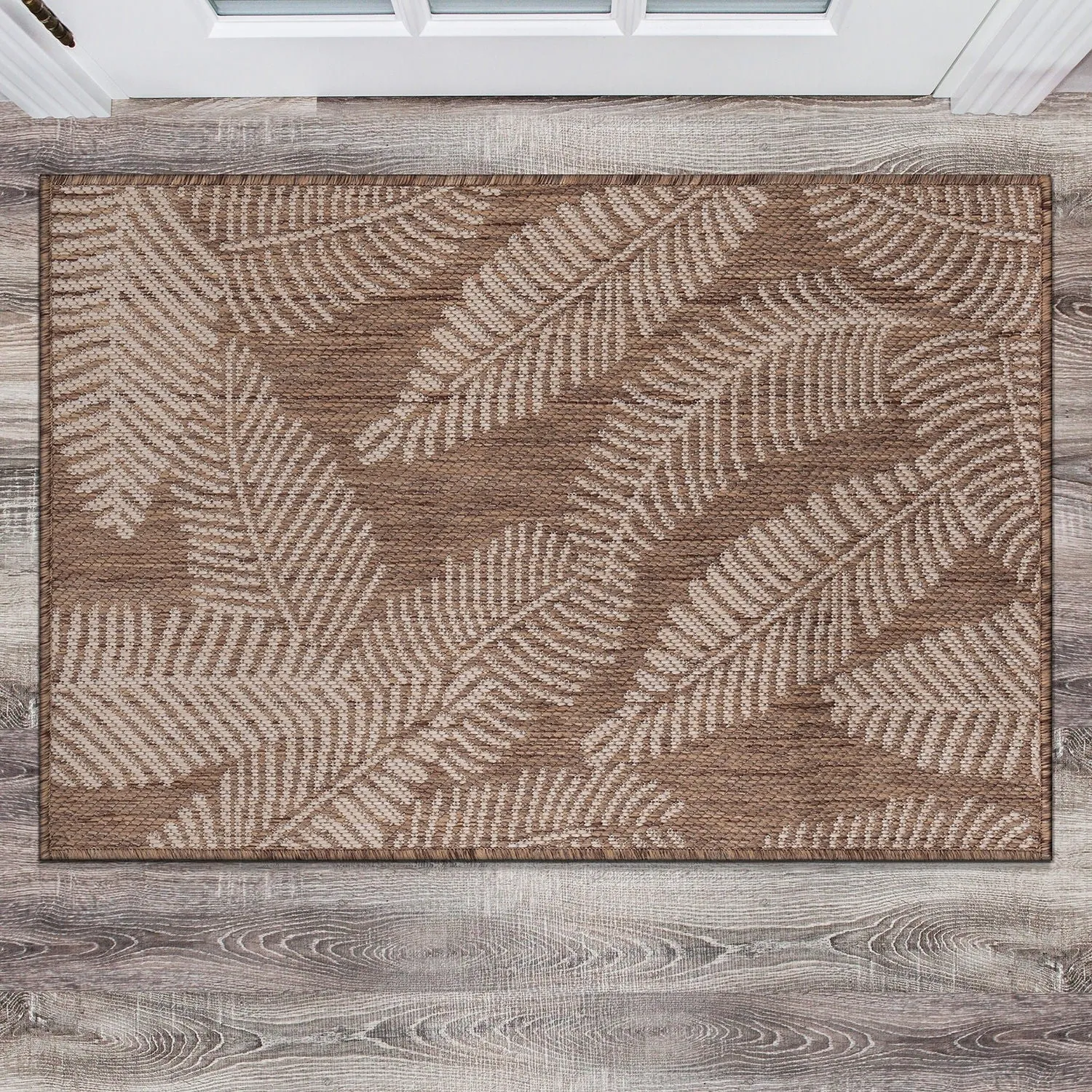 World Rug Gallery Distressed Palm Leaves Textured Flat Weave Indoor/Outdoor Area Rug