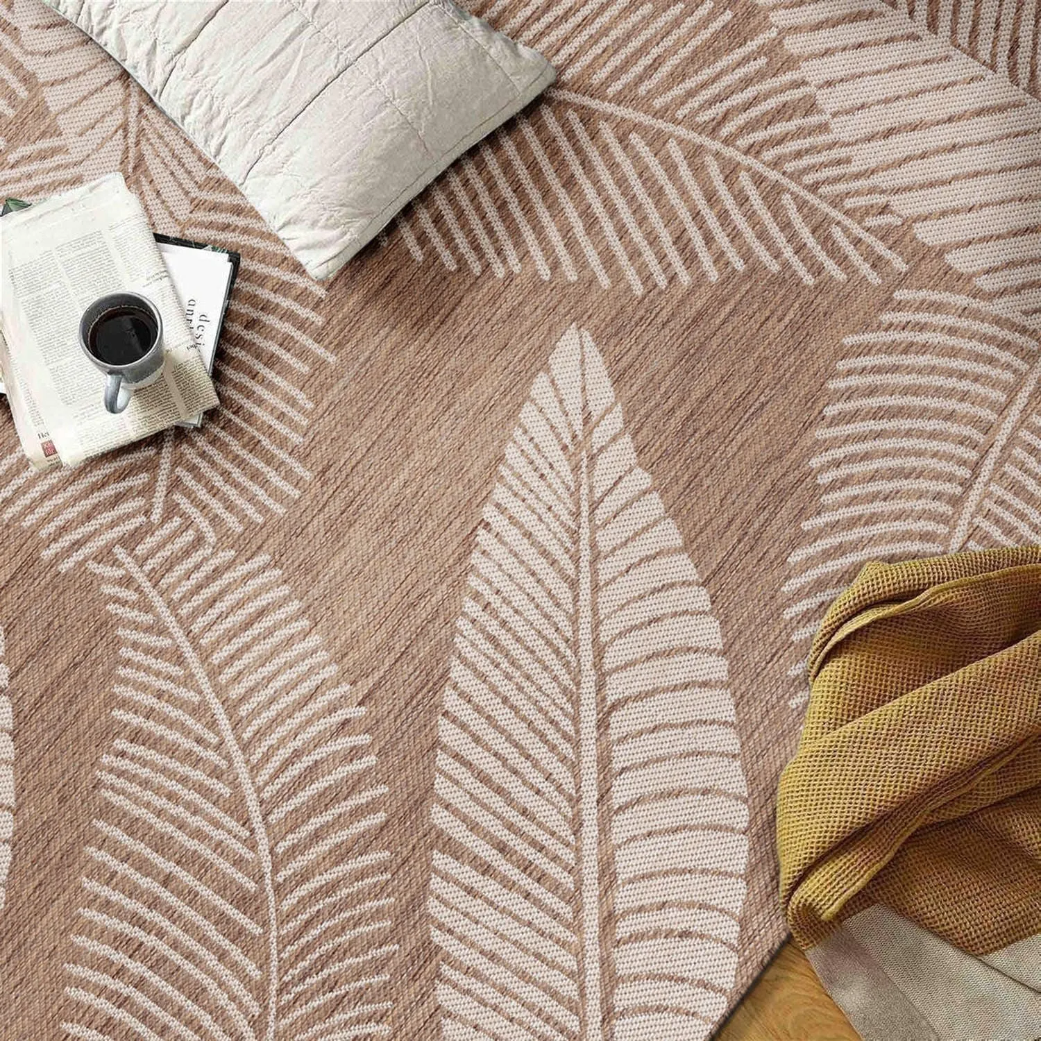 World Rug Gallery Distressed Palm Leaves Textured Flat Weave Indoor/Outdoor Area Rug