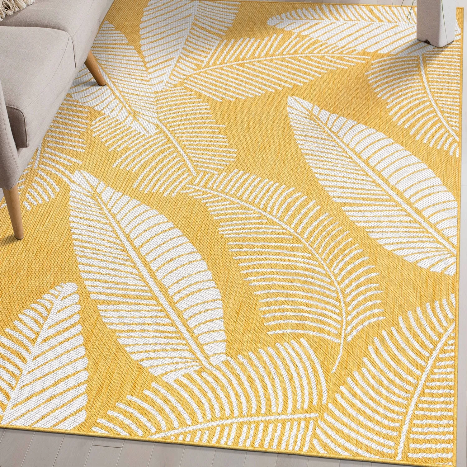 World Rug Gallery Distressed Palm Leaves Textured Flat Weave Indoor/Outdoor Area Rug