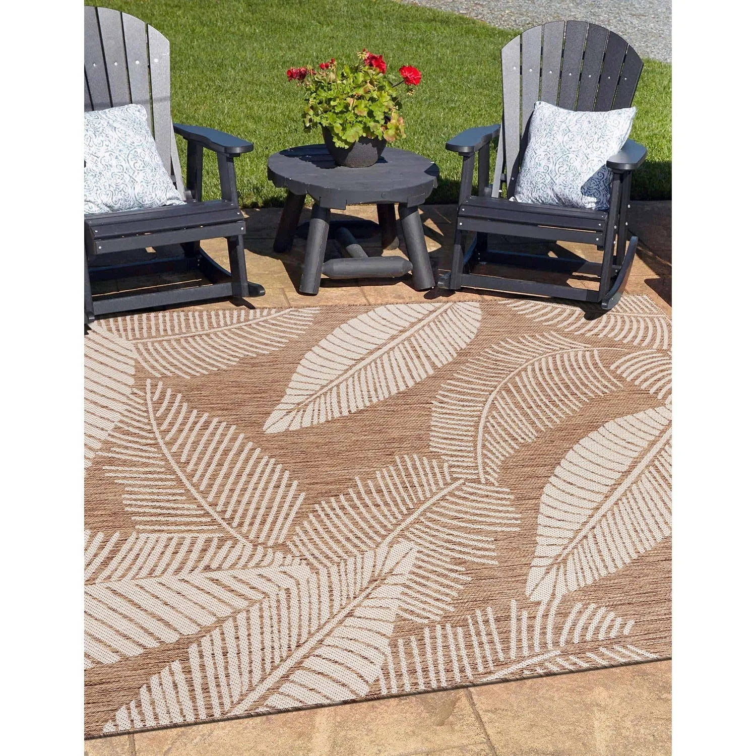 World Rug Gallery Distressed Palm Leaves Textured Flat Weave Indoor/Outdoor Area Rug