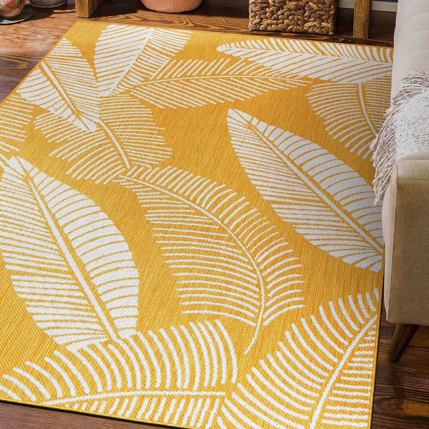 World Rug Gallery Distressed Palm Leaves Textured Flat Weave Indoor/Outdoor Area Rug