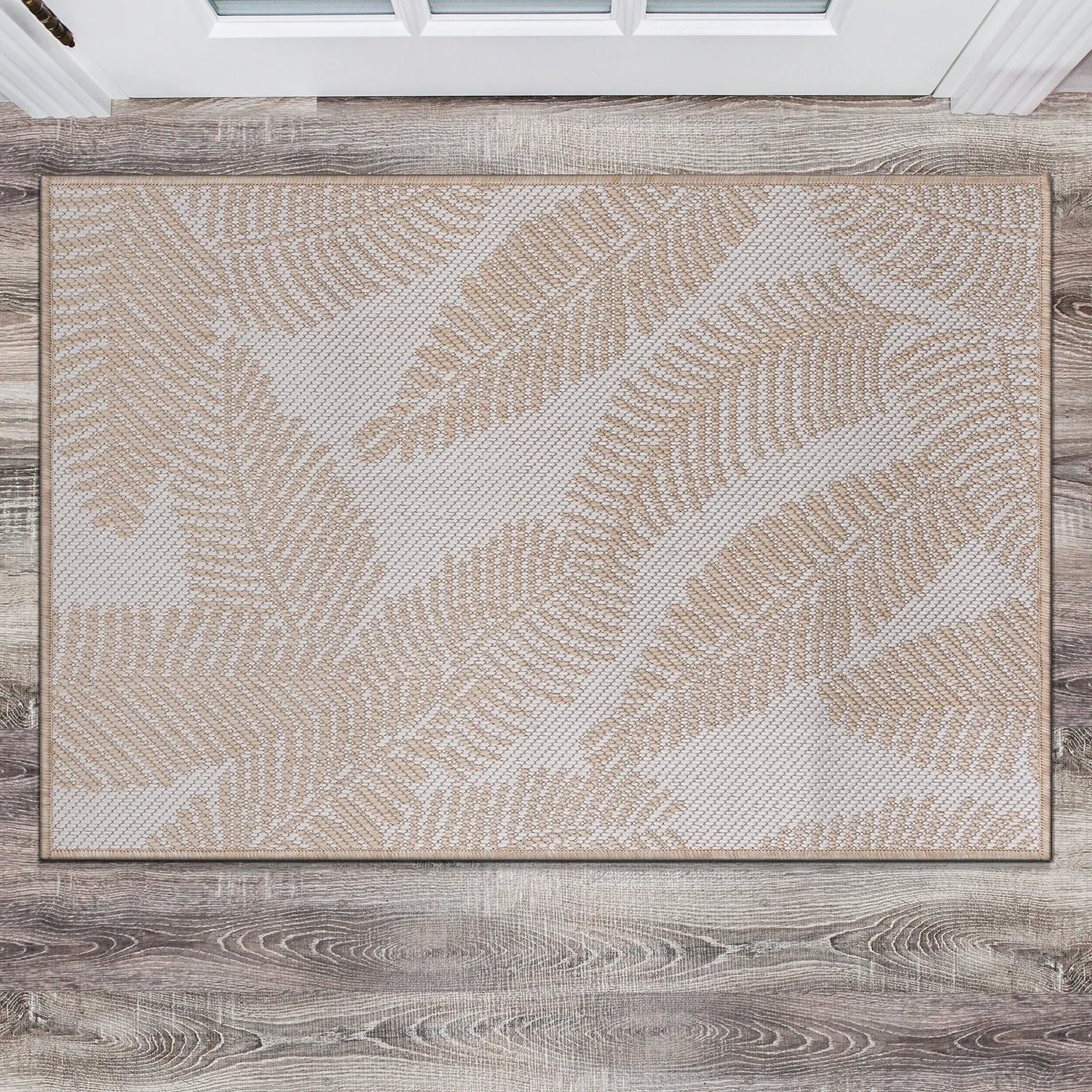 World Rug Gallery Distressed Palm Leaves Textured Flat Weave Indoor/Outdoor Area Rug