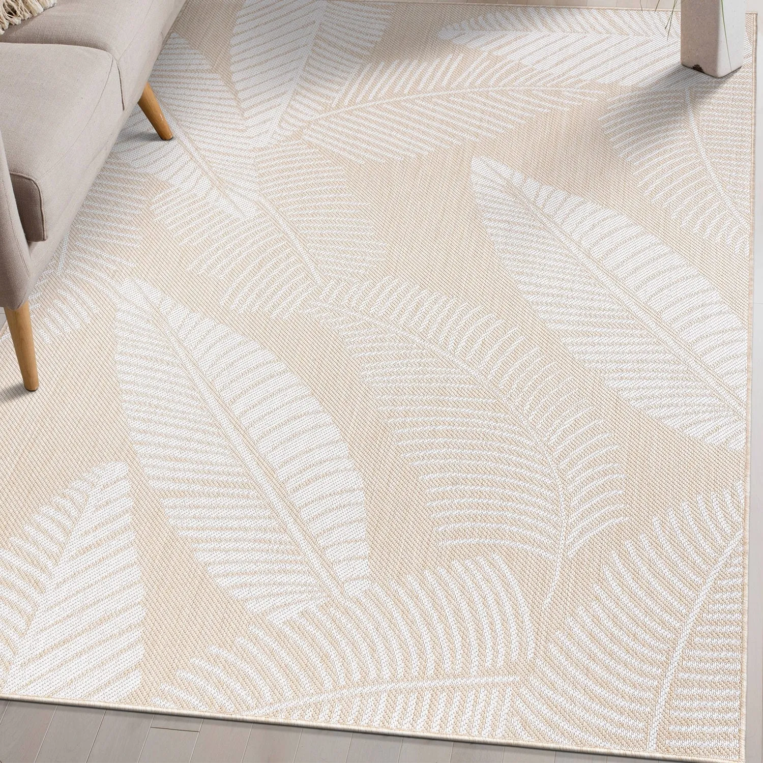 World Rug Gallery Distressed Palm Leaves Textured Flat Weave Indoor/Outdoor Area Rug