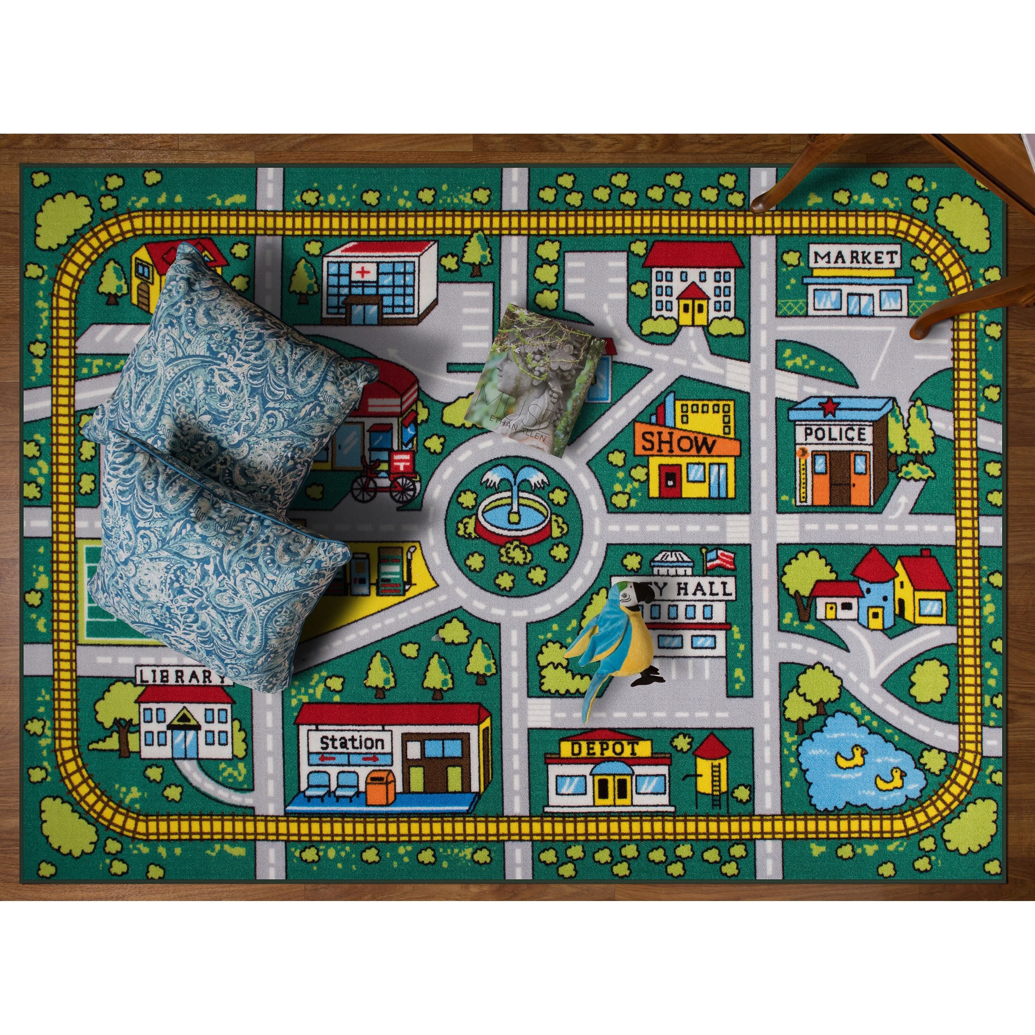 World Rug Gallery Kids Educational Learning City Life Road Non Slip Area Rug