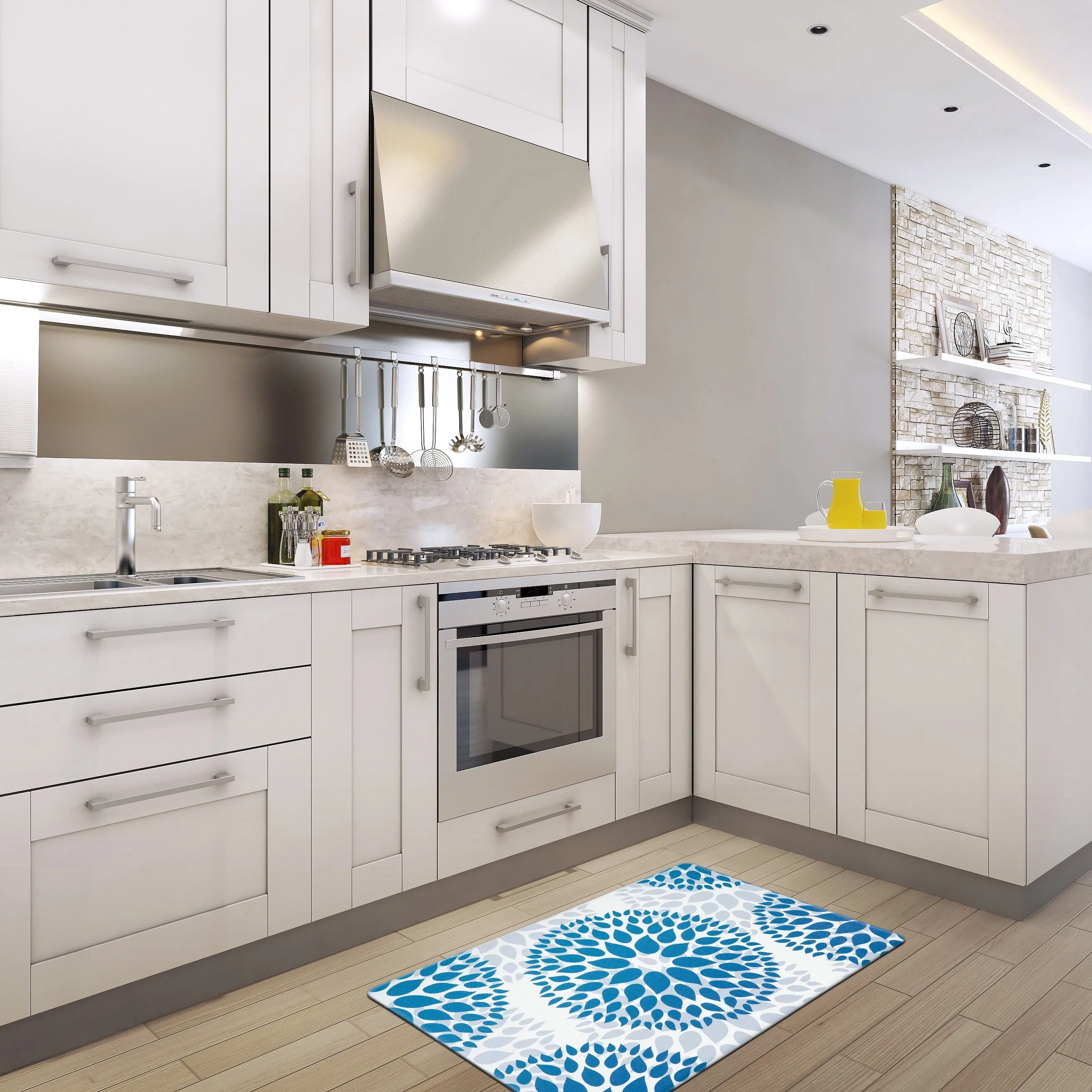World Rug Gallery Modern Floral Circles Anti Fatigue Standing Mat