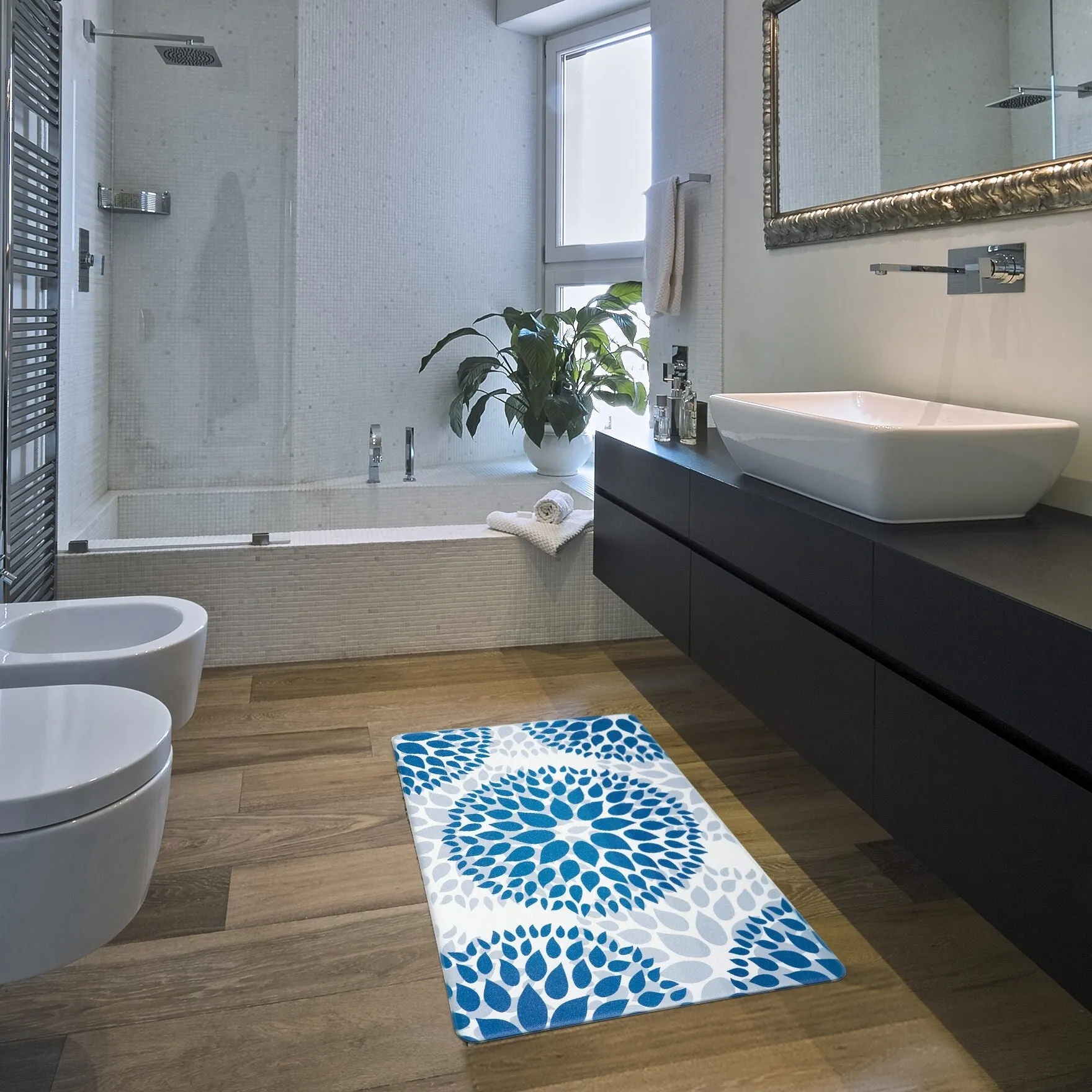 World Rug Gallery Modern Floral Circles Anti Fatigue Standing Mat