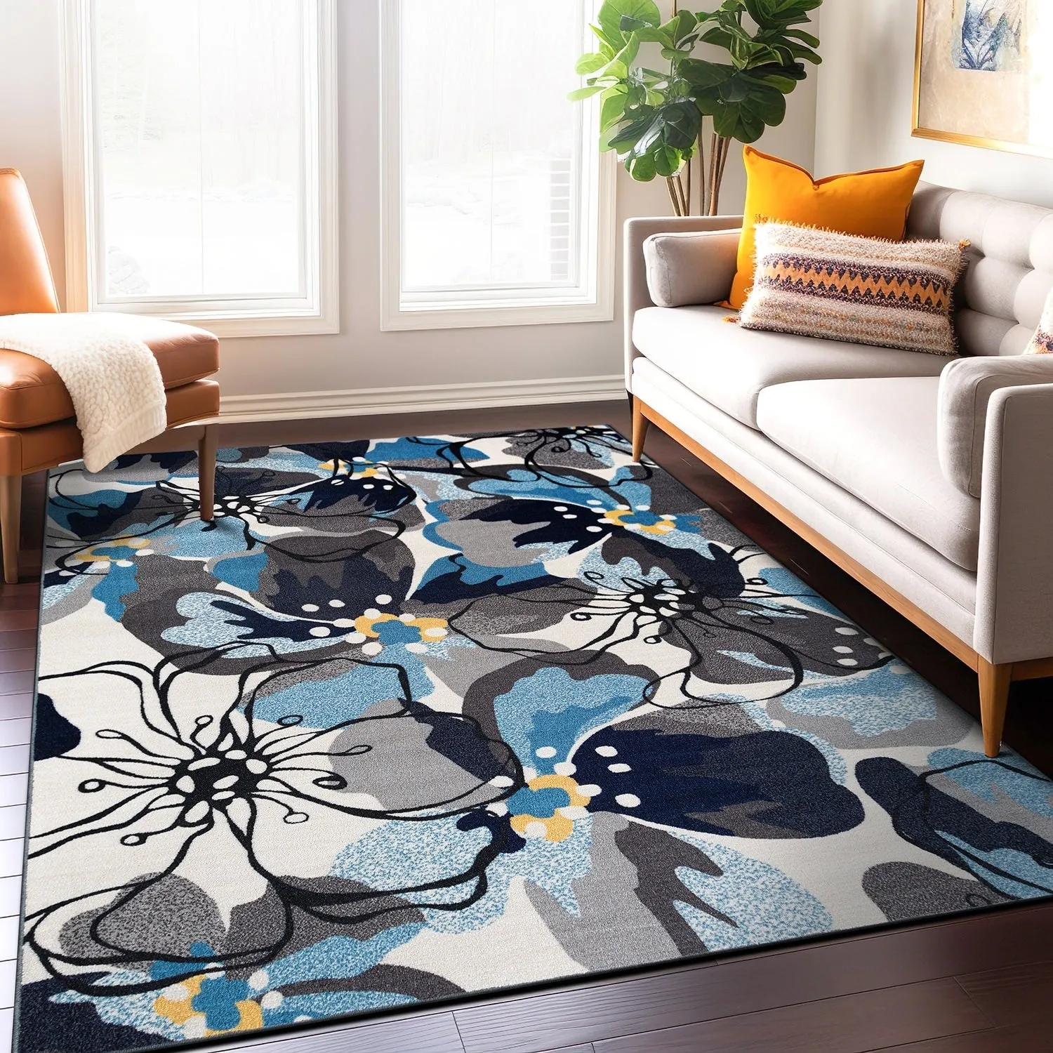 World Rug Gallery Modern Floral Non-Slip Area Rug