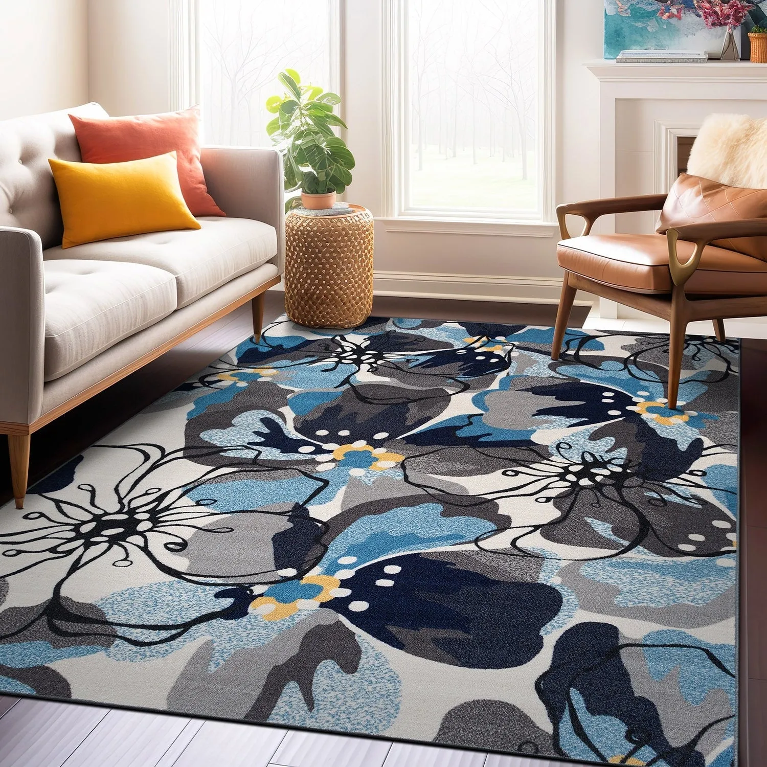 World Rug Gallery Modern Floral Non-Slip Area Rug