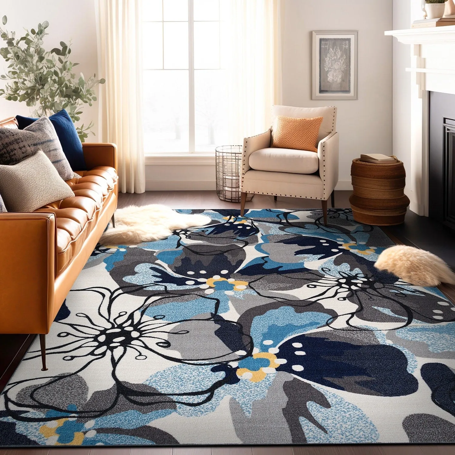 World Rug Gallery Modern Floral Non-Slip Area Rug