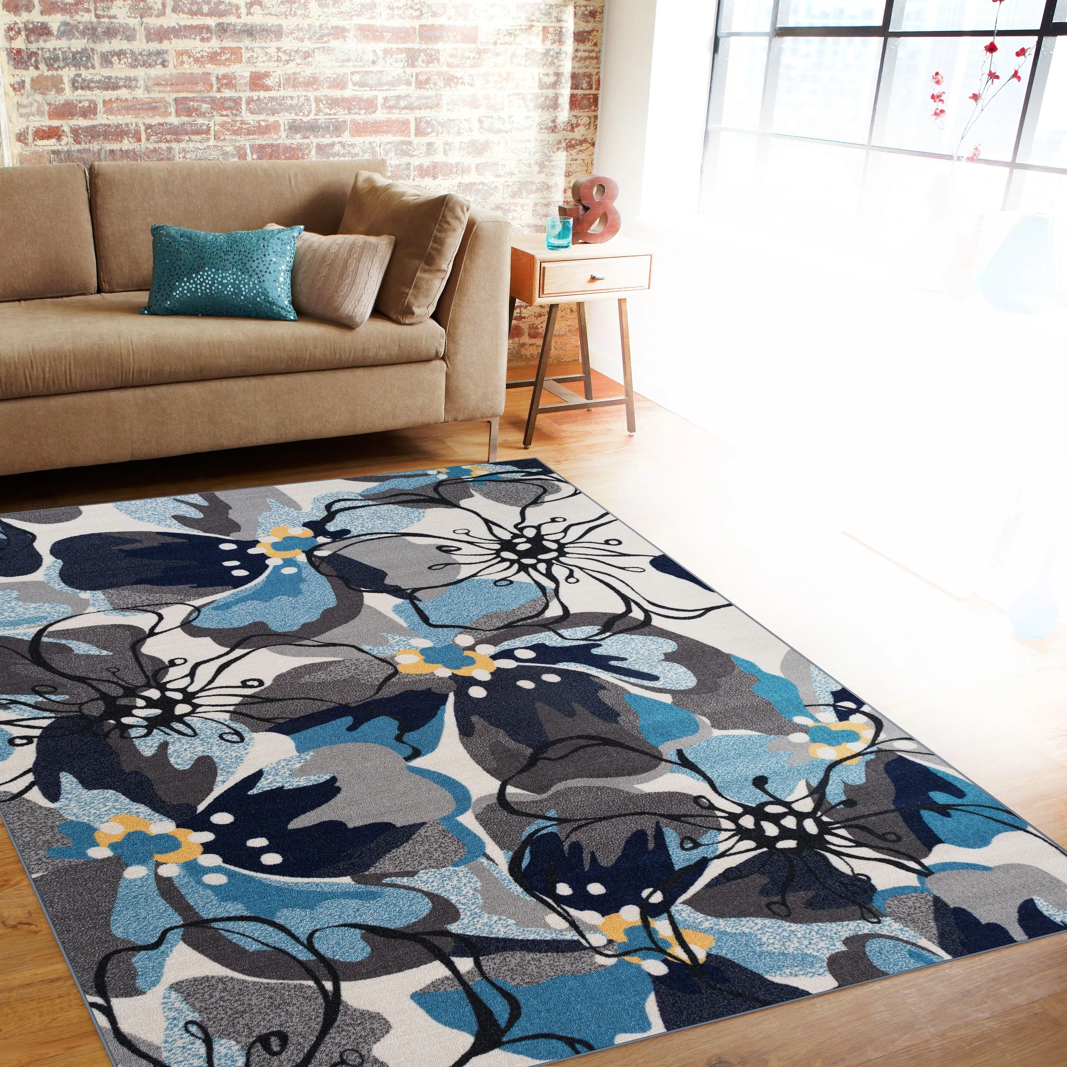 World Rug Gallery Modern Floral Non-Slip Area Rug