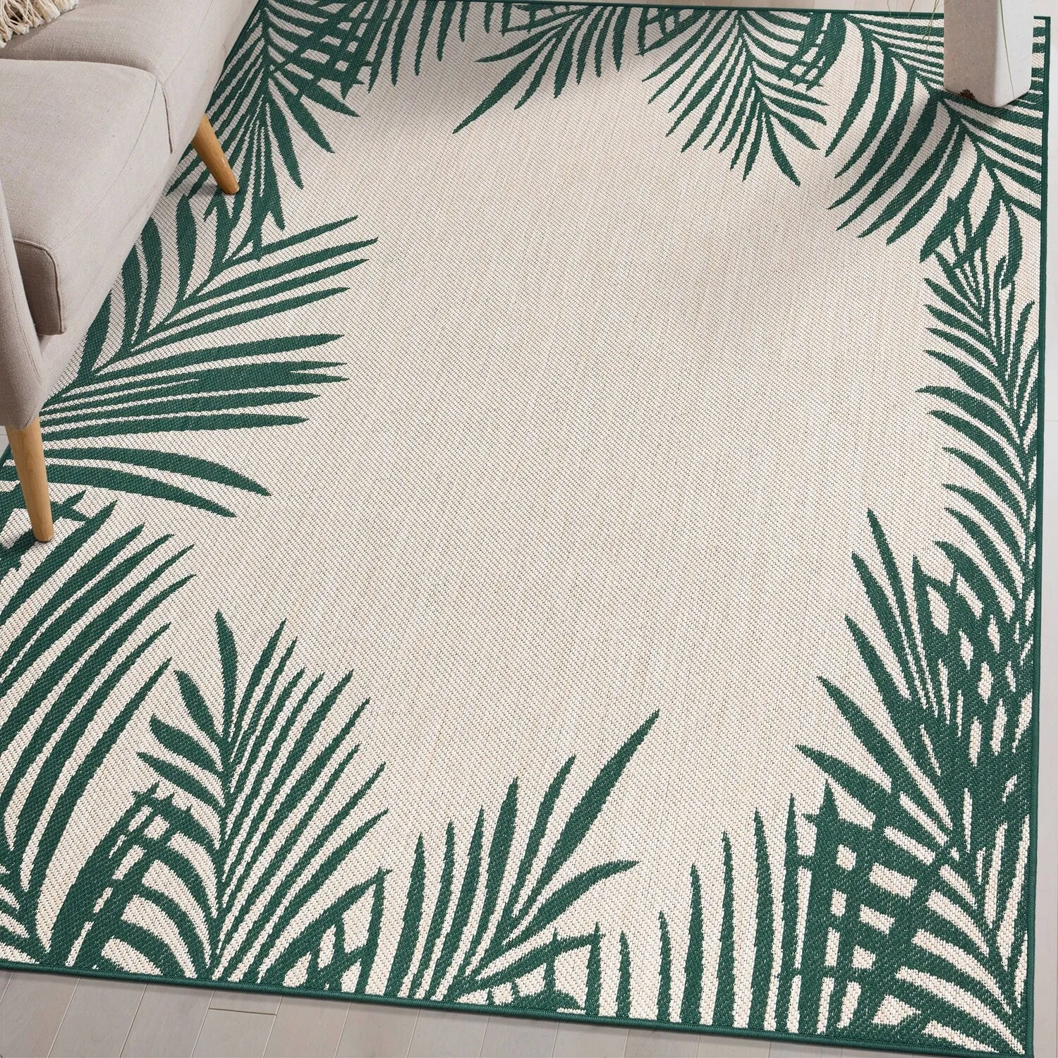 World Rug Gallery Tropical Floral Palm Leaves Textured Flat Weave Indoor/Outdoor Area Rug