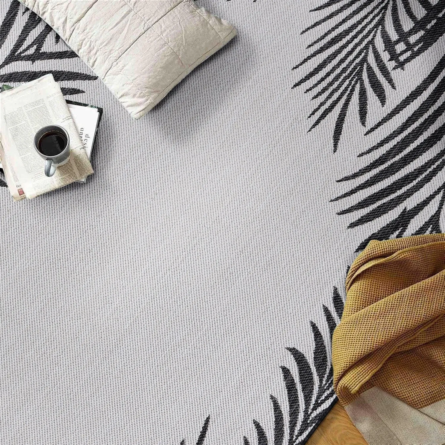 World Rug Gallery Tropical Floral Palm Leaves Textured Flat Weave Indoor/Outdoor Area Rug