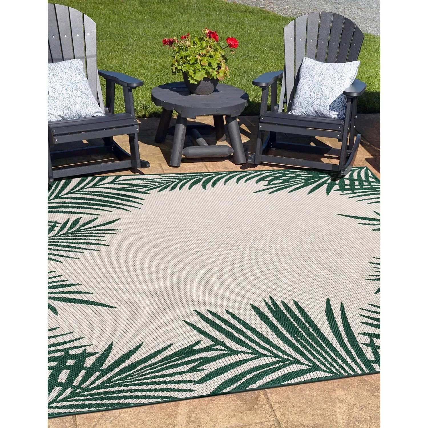 World Rug Gallery Tropical Floral Palm Leaves Textured Flat Weave Indoor/Outdoor Area Rug