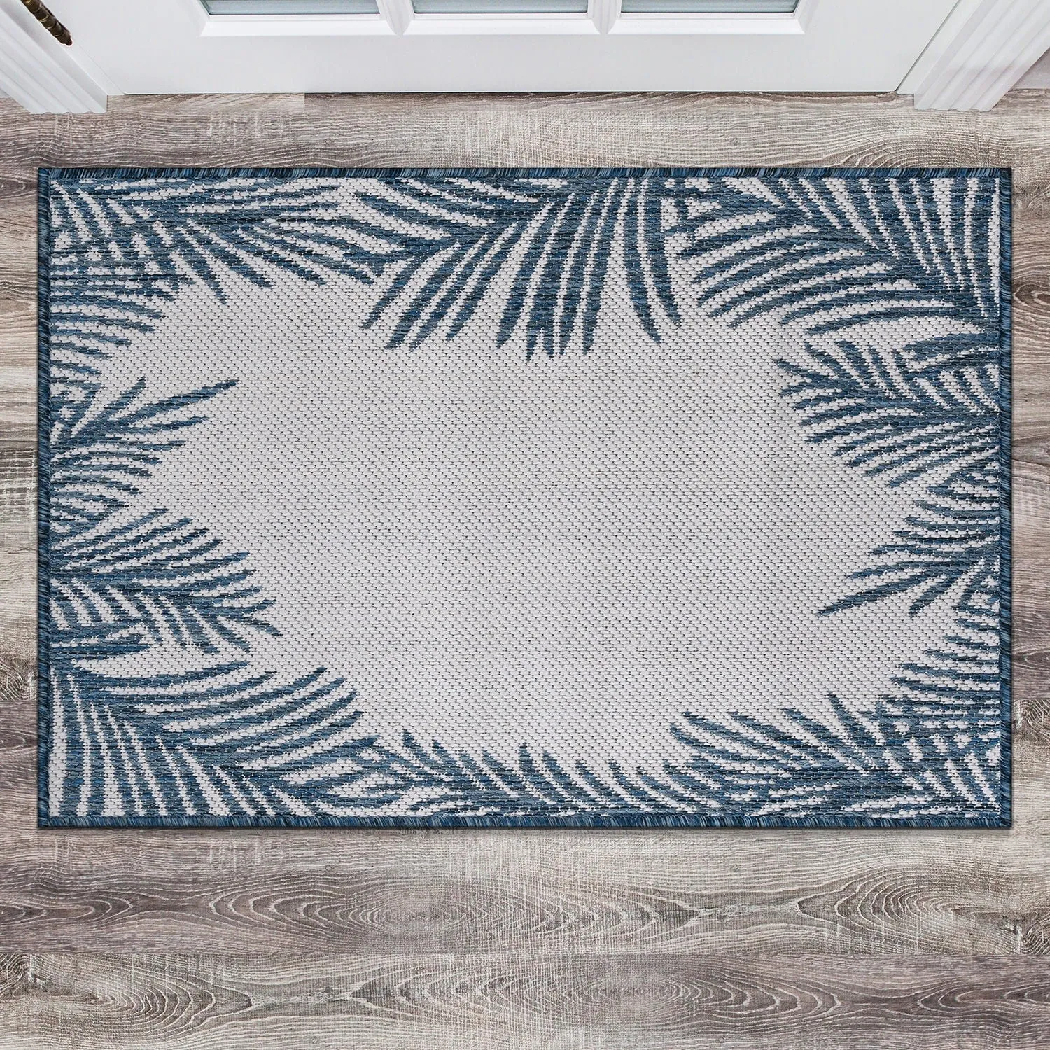 World Rug Gallery Tropical Floral Palm Leaves Textured Flat Weave Indoor/Outdoor Area Rug