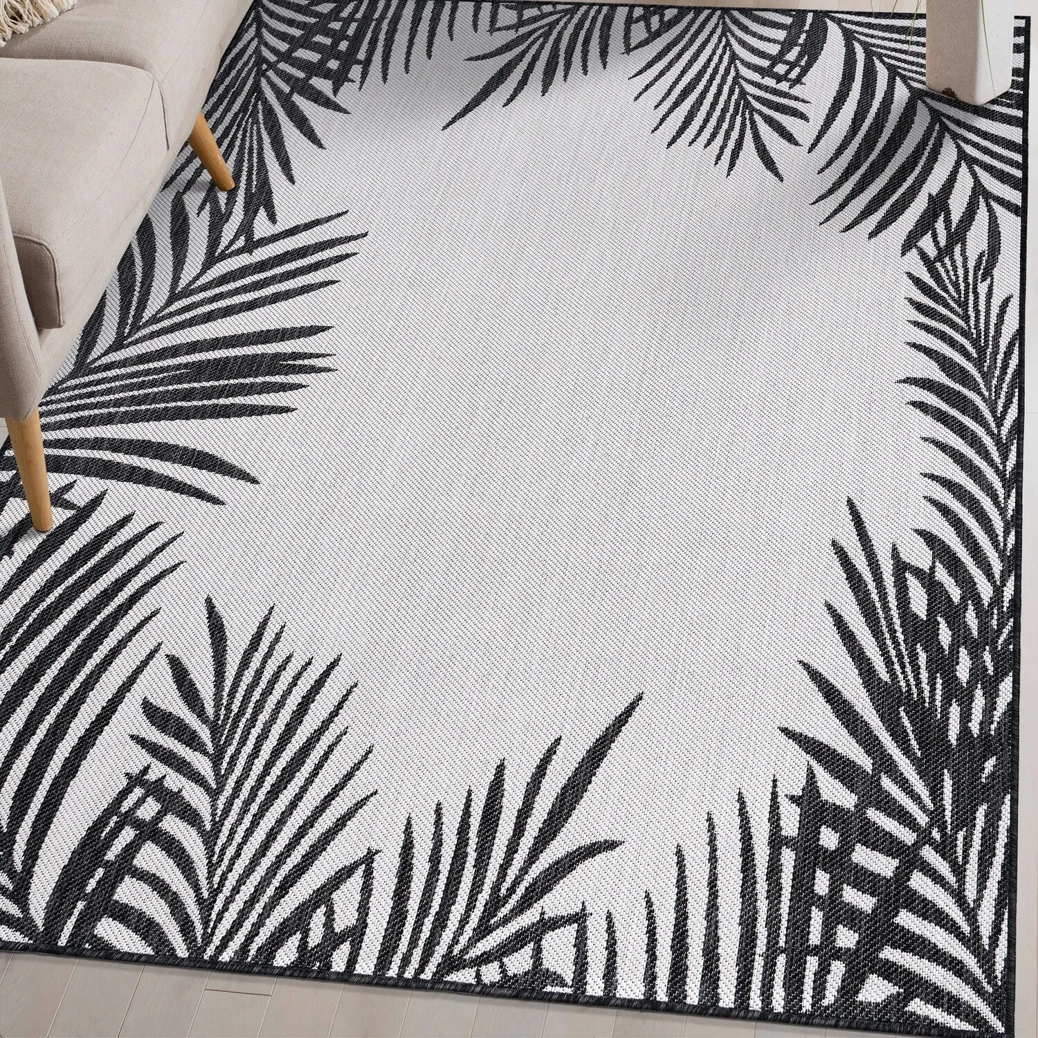 World Rug Gallery Tropical Floral Palm Leaves Textured Flat Weave Indoor/Outdoor Area Rug