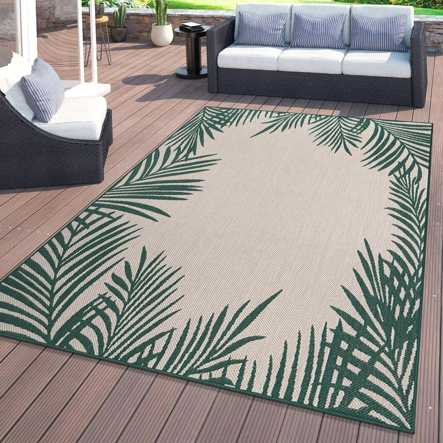 World Rug Gallery Tropical Floral Palm Leaves Textured Flat Weave Indoor/Outdoor Area Rug
