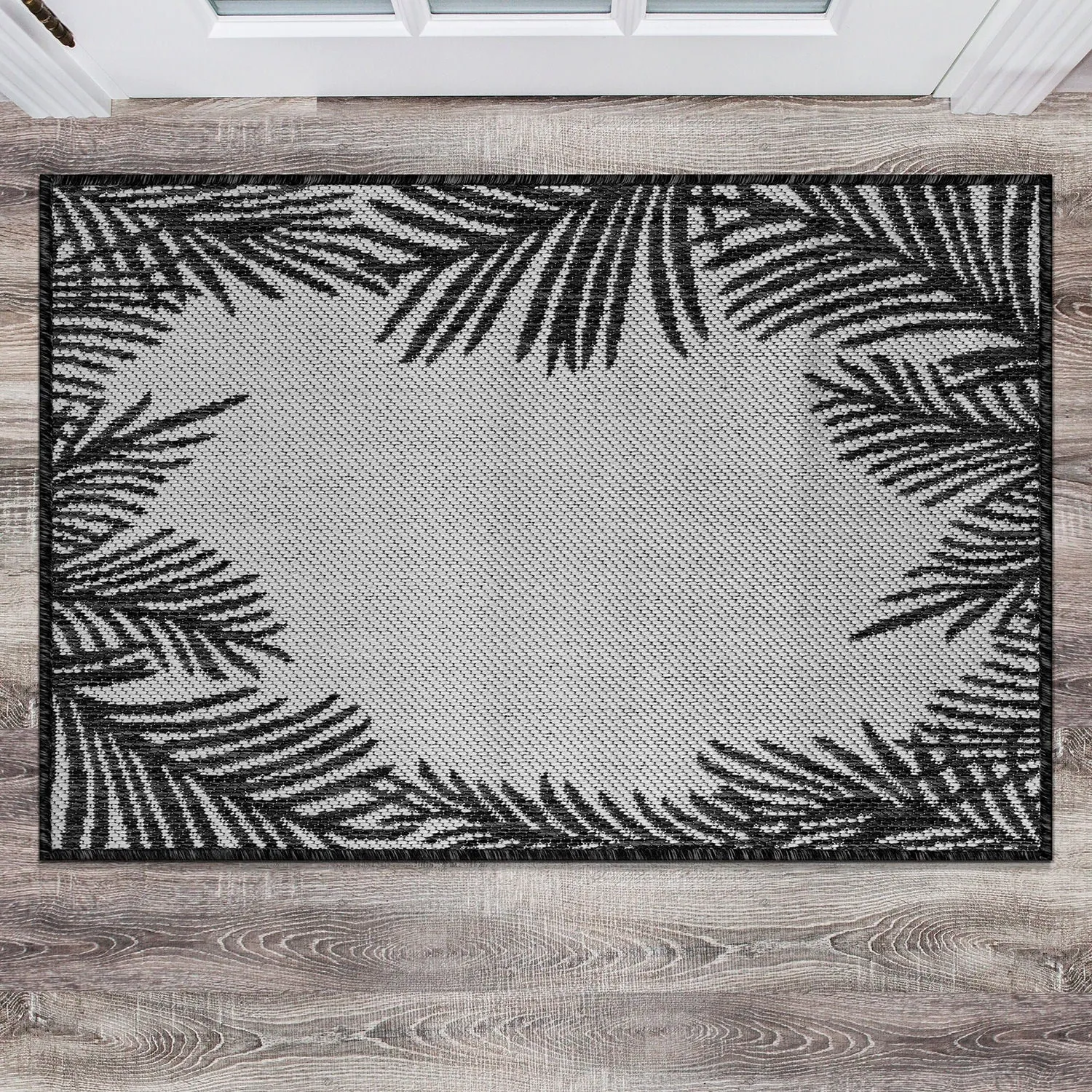 World Rug Gallery Tropical Floral Palm Leaves Textured Flat Weave Indoor/Outdoor Area Rug