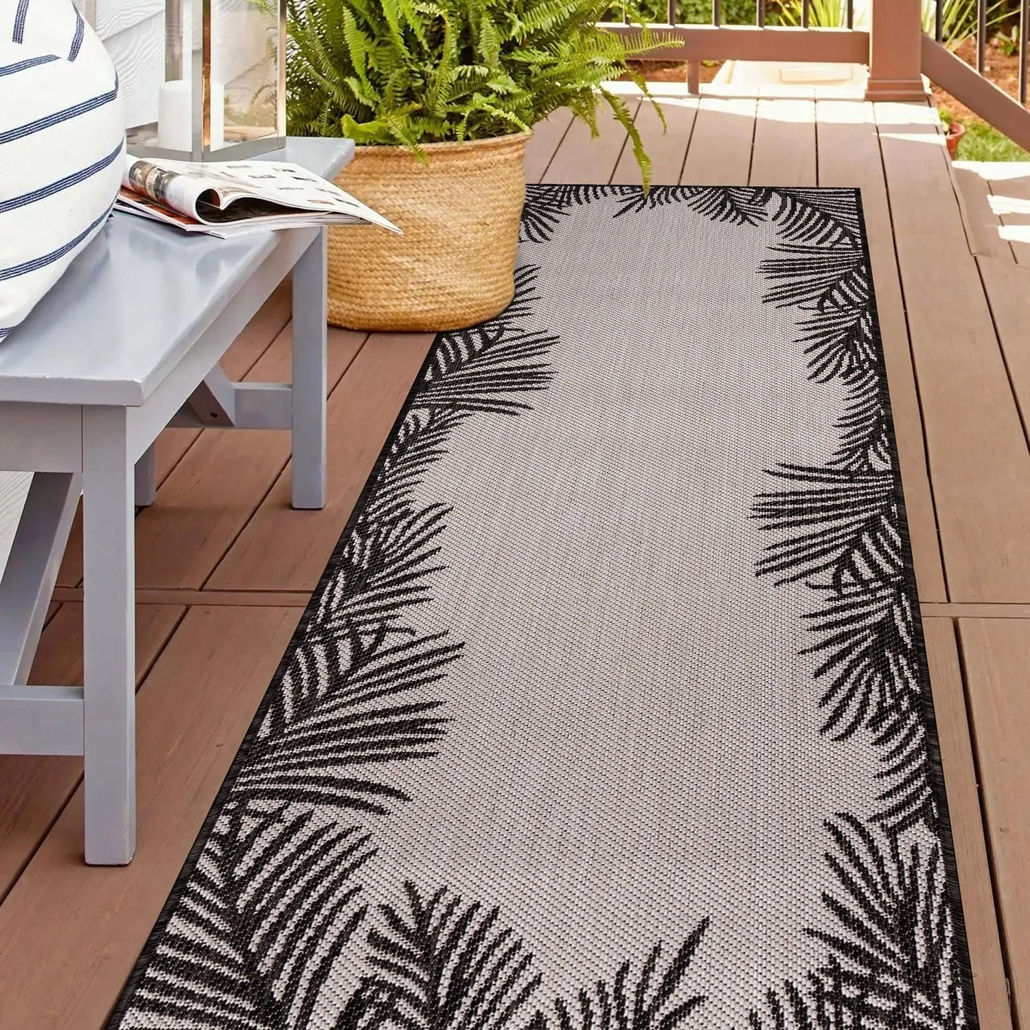 World Rug Gallery Tropical Floral Palm Leaves Textured Flat Weave Indoor/Outdoor Area Rug