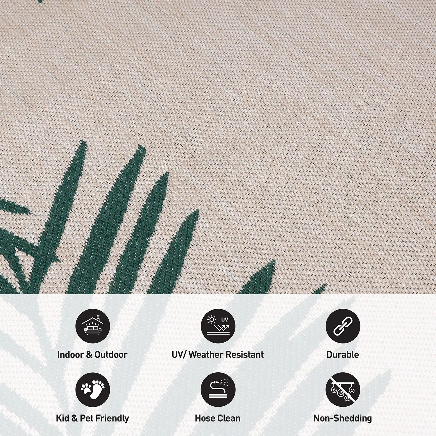 World Rug Gallery Tropical Floral Palm Leaves Textured Flat Weave Indoor/Outdoor Area Rug