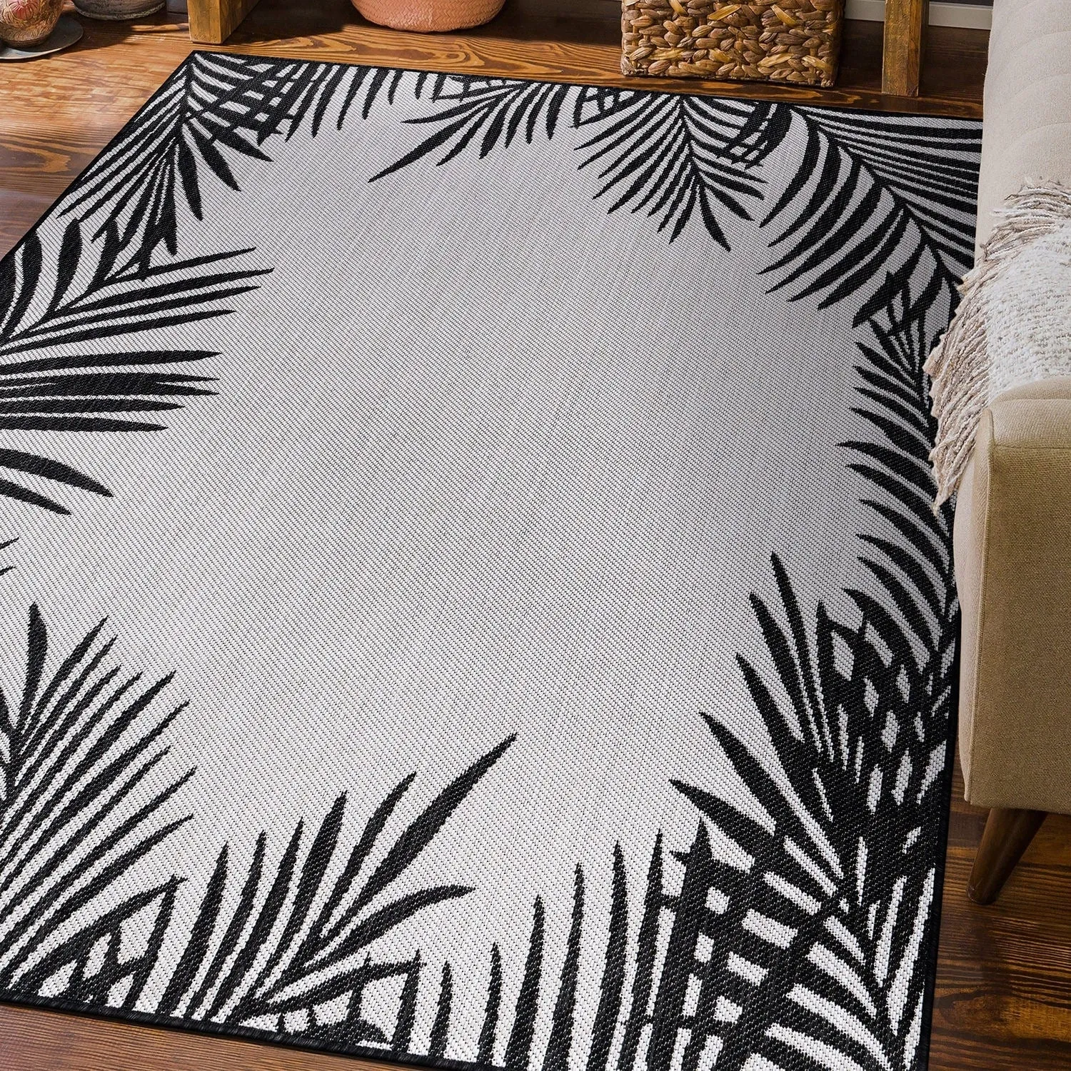 World Rug Gallery Tropical Floral Palm Leaves Textured Flat Weave Indoor/Outdoor Area Rug