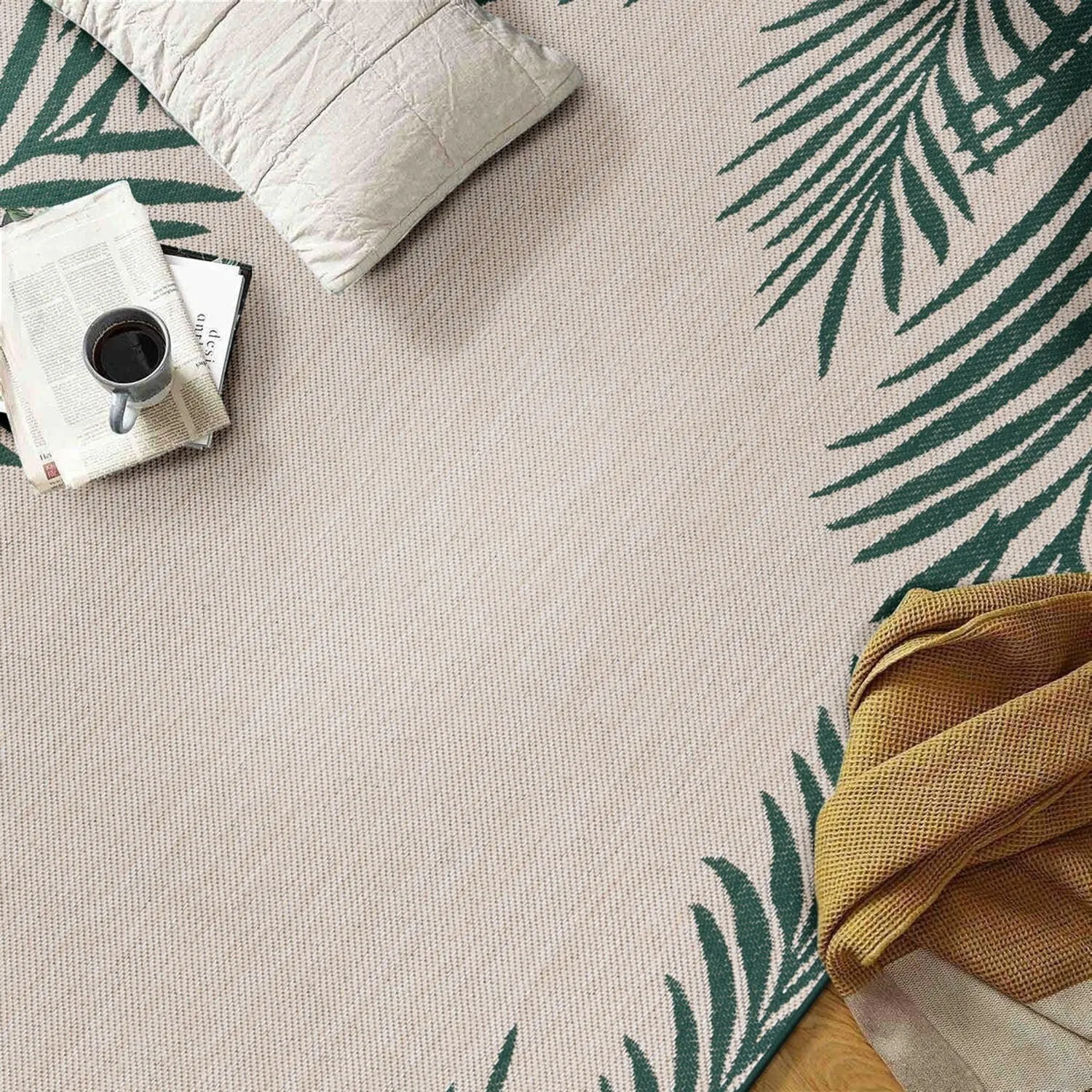 World Rug Gallery Tropical Floral Palm Leaves Textured Flat Weave Indoor/Outdoor Area Rug