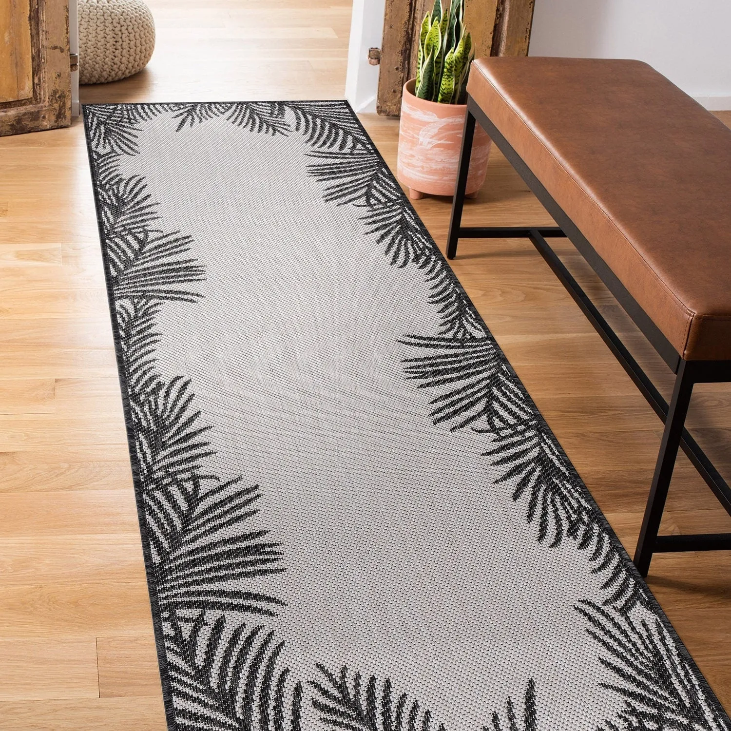 World Rug Gallery Tropical Floral Palm Leaves Textured Flat Weave Indoor/Outdoor Area Rug