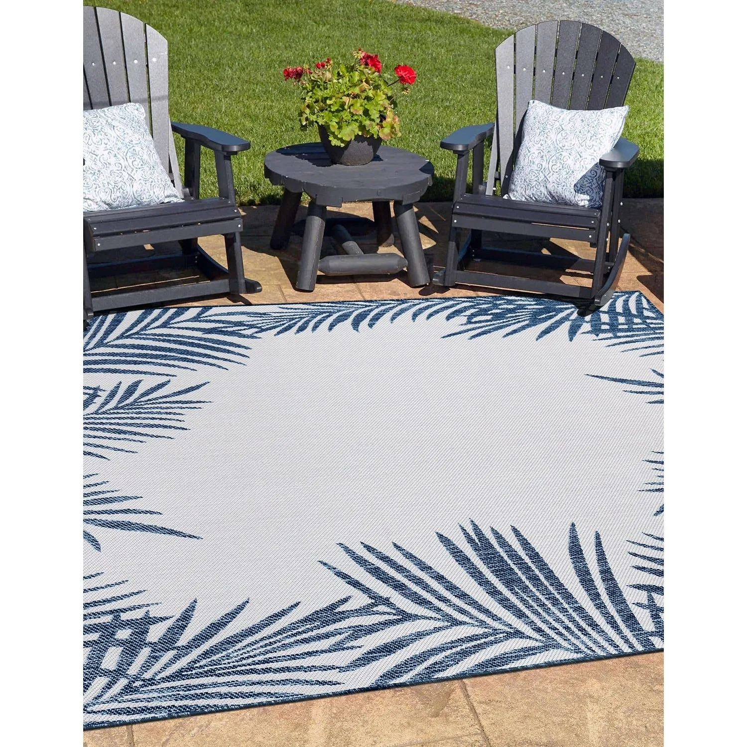 World Rug Gallery Tropical Floral Palm Leaves Textured Flat Weave Indoor/Outdoor Area Rug
