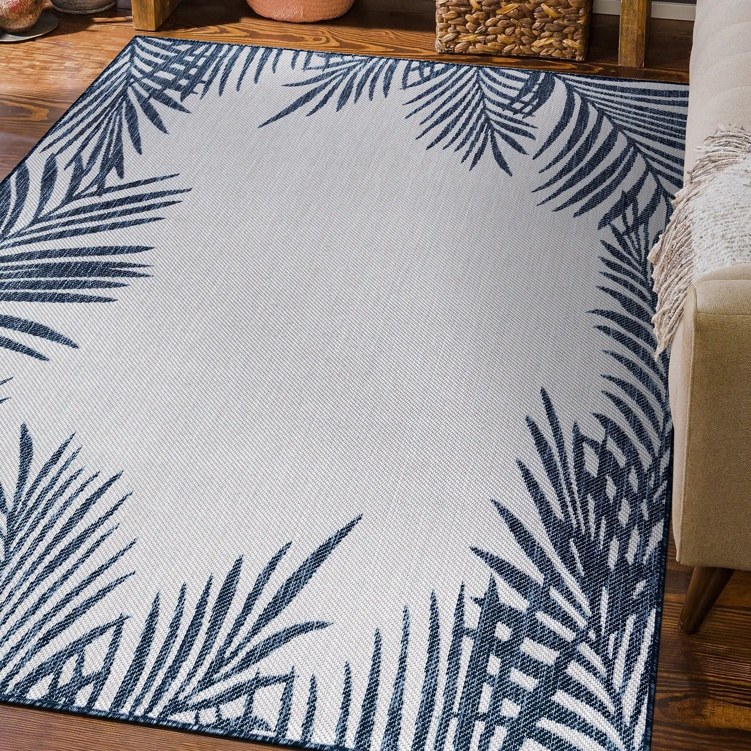 World Rug Gallery Tropical Floral Palm Leaves Textured Flat Weave Indoor/Outdoor Area Rug