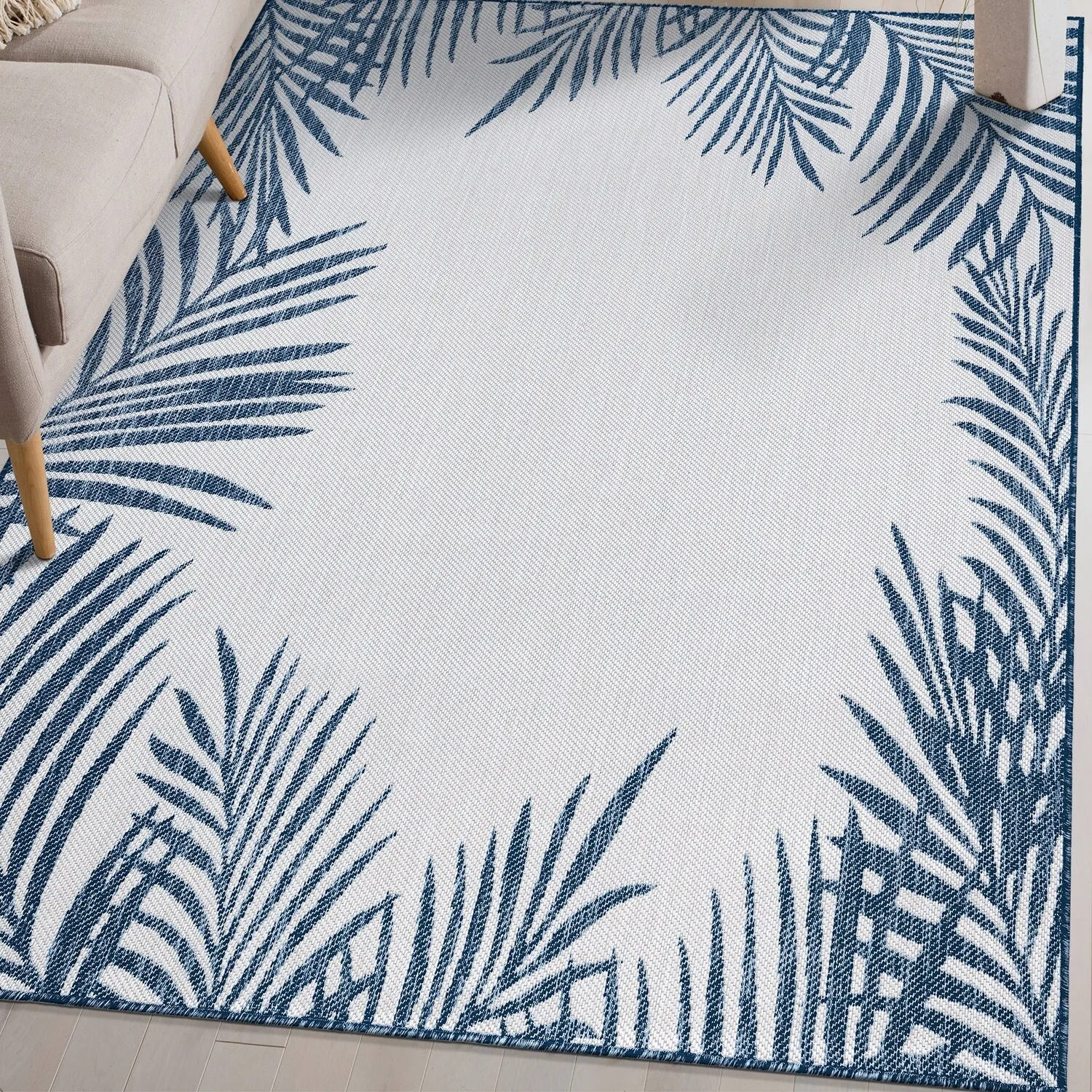 World Rug Gallery Tropical Floral Palm Leaves Textured Flat Weave Indoor/Outdoor Area Rug