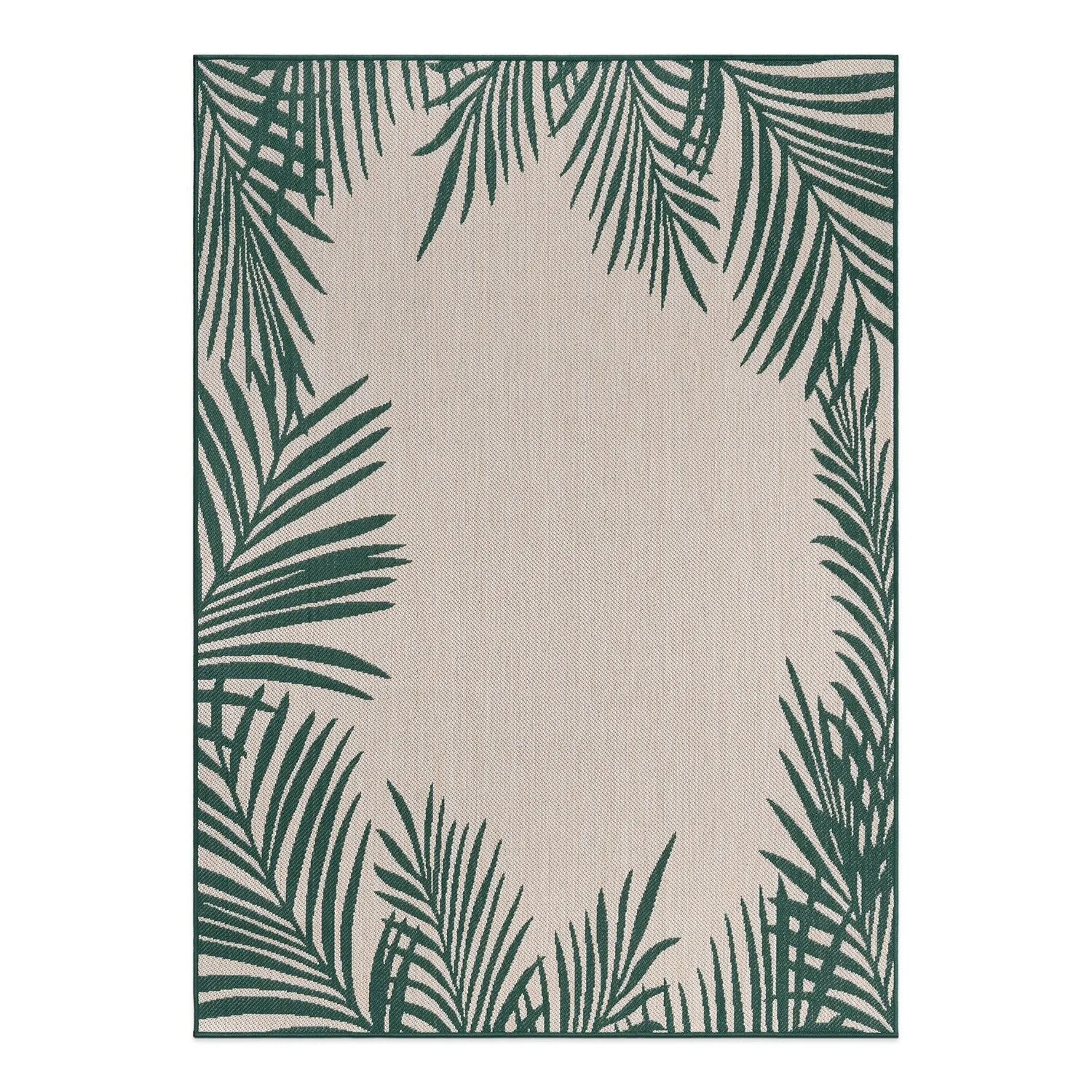 World Rug Gallery Tropical Floral Palm Leaves Textured Flat Weave Indoor/Outdoor Area Rug