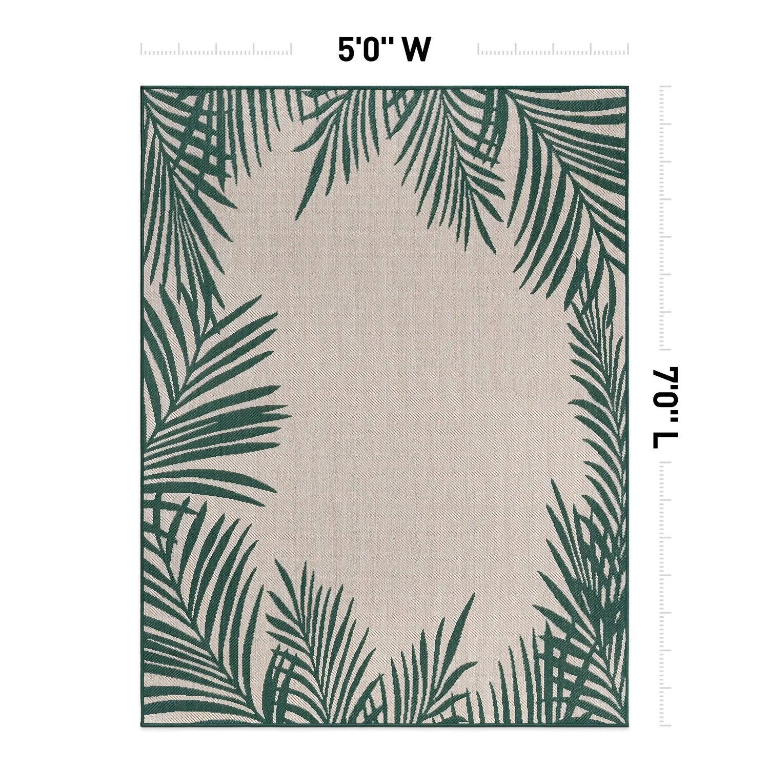 World Rug Gallery Tropical Floral Palm Leaves Textured Flat Weave Indoor/Outdoor Area Rug