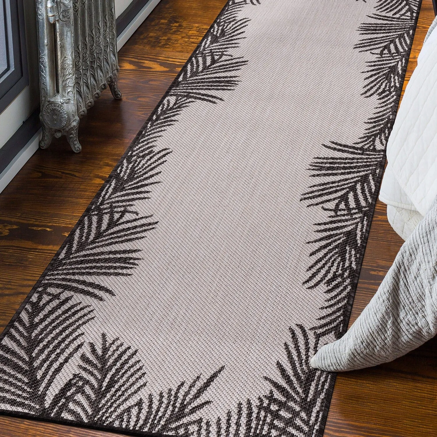 World Rug Gallery Tropical Floral Palm Leaves Textured Flat Weave Indoor/Outdoor Area Rug